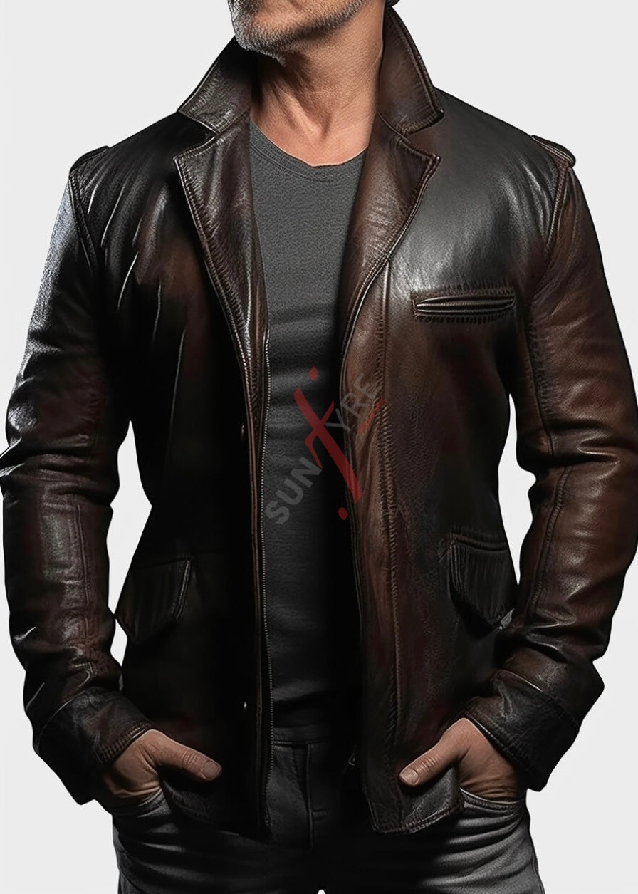 Brown leather blazer for men