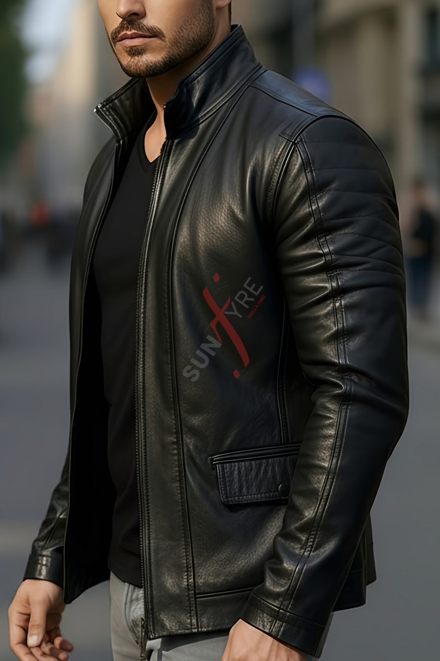 Brasca Black Leather Blazer Jacket For Men (SF596)