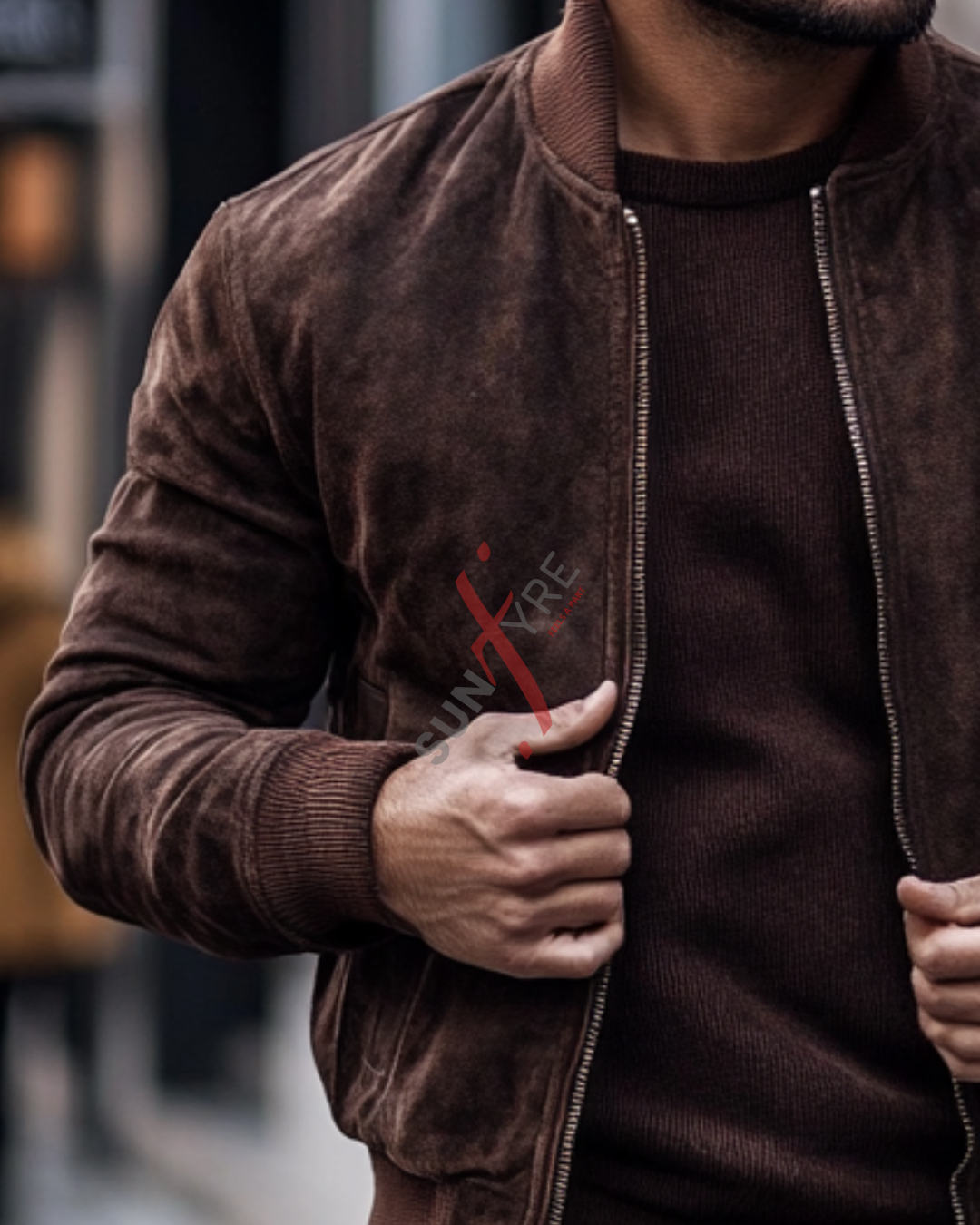Dark Brown Bomber Nubak Leather Jacket For Men (SF538)