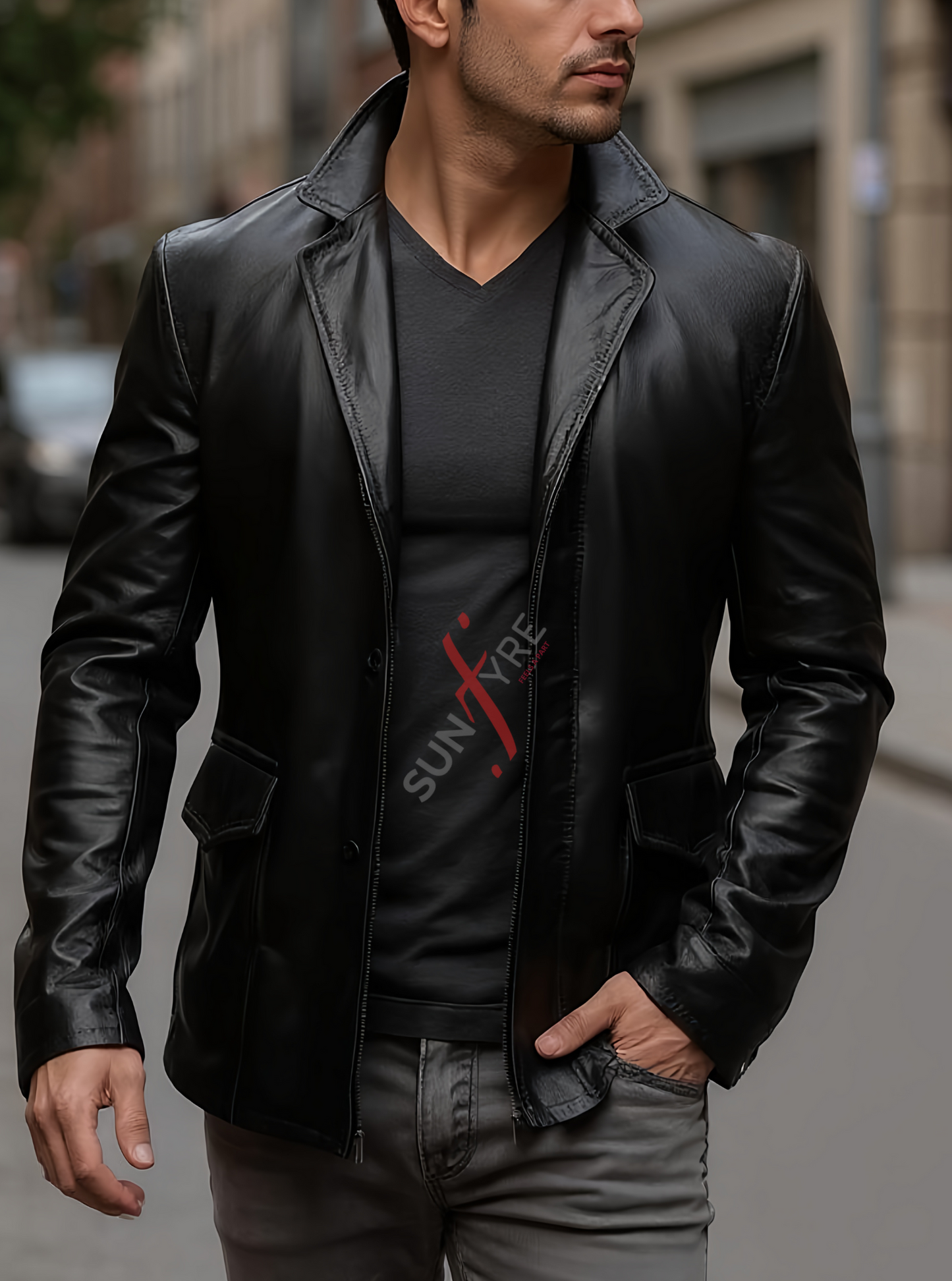 Original Sheepskin Black Body Fit Leather Blazer For Men (SF591)