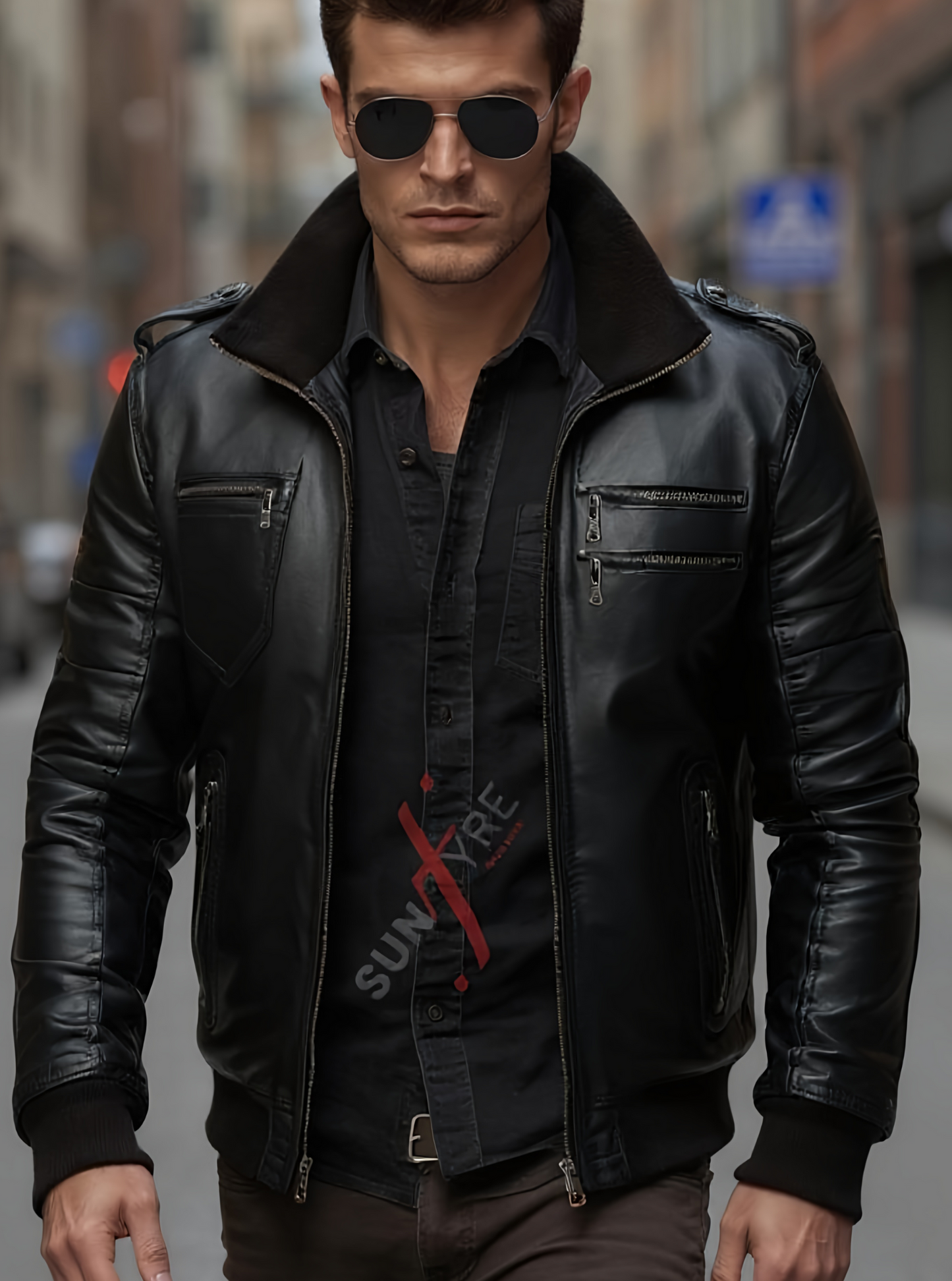 Brandon Black Bomber Leather Jacket For Men (SF541)