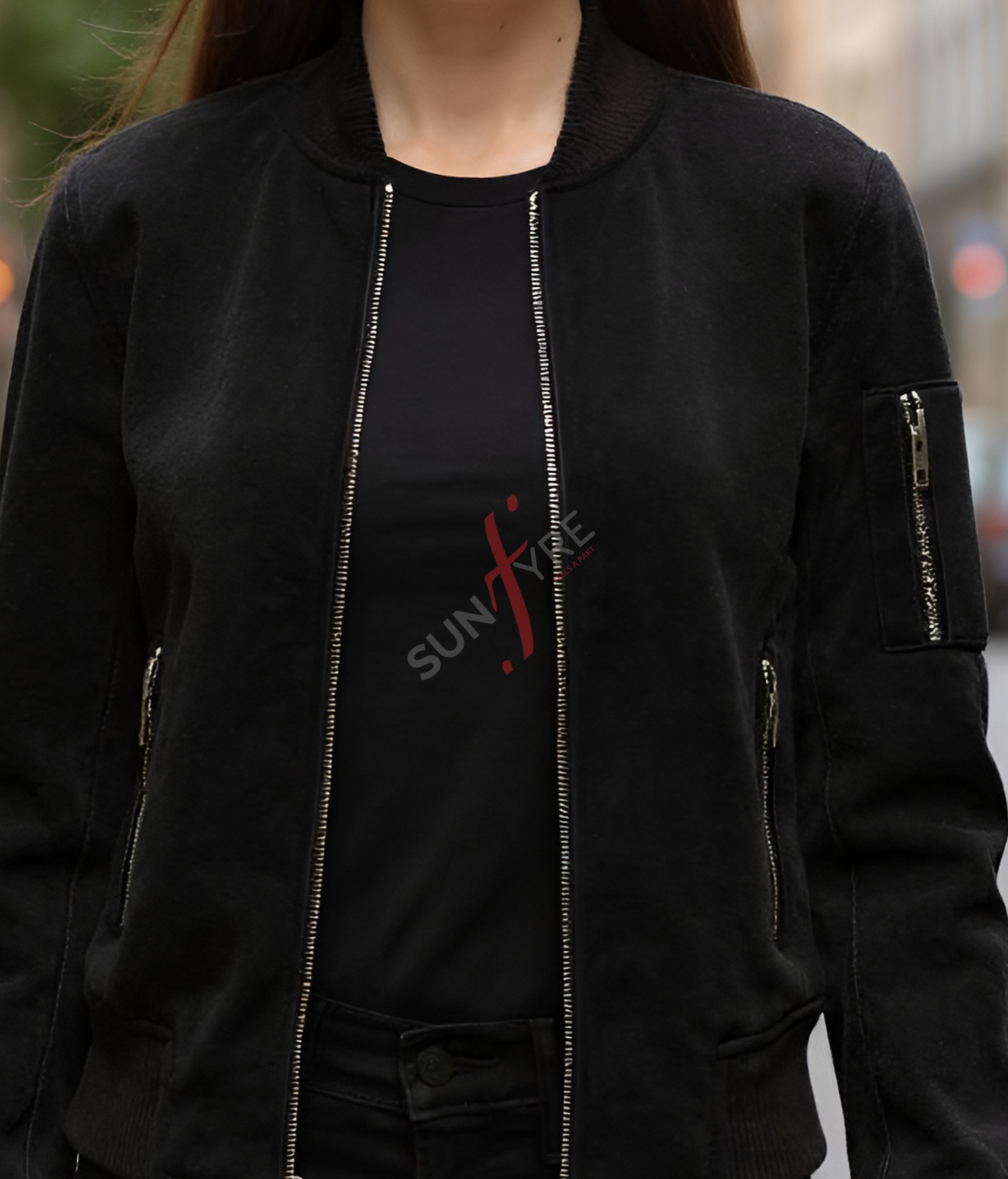 Black Nubuk Bomber Leather Jacket For Women