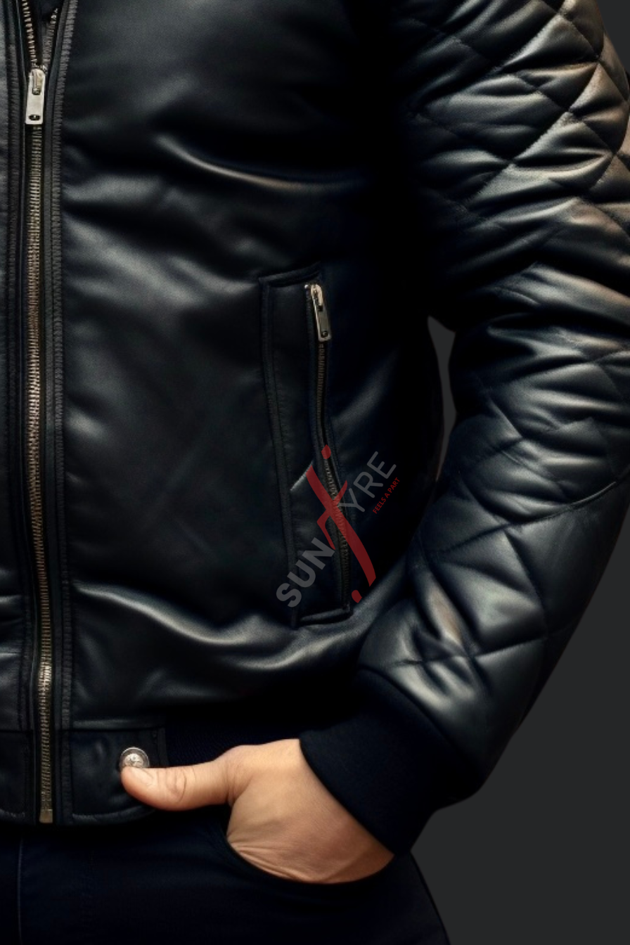 Sheepskin Black Bomber Leather Jacket