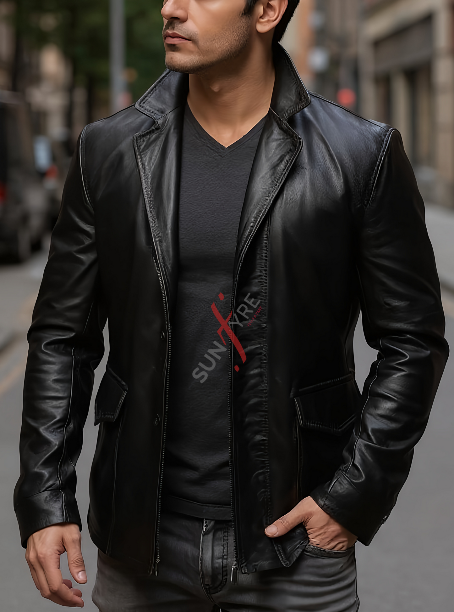 Original Sheepskin Black Body Fit Leather Blazer For Men (SF591)