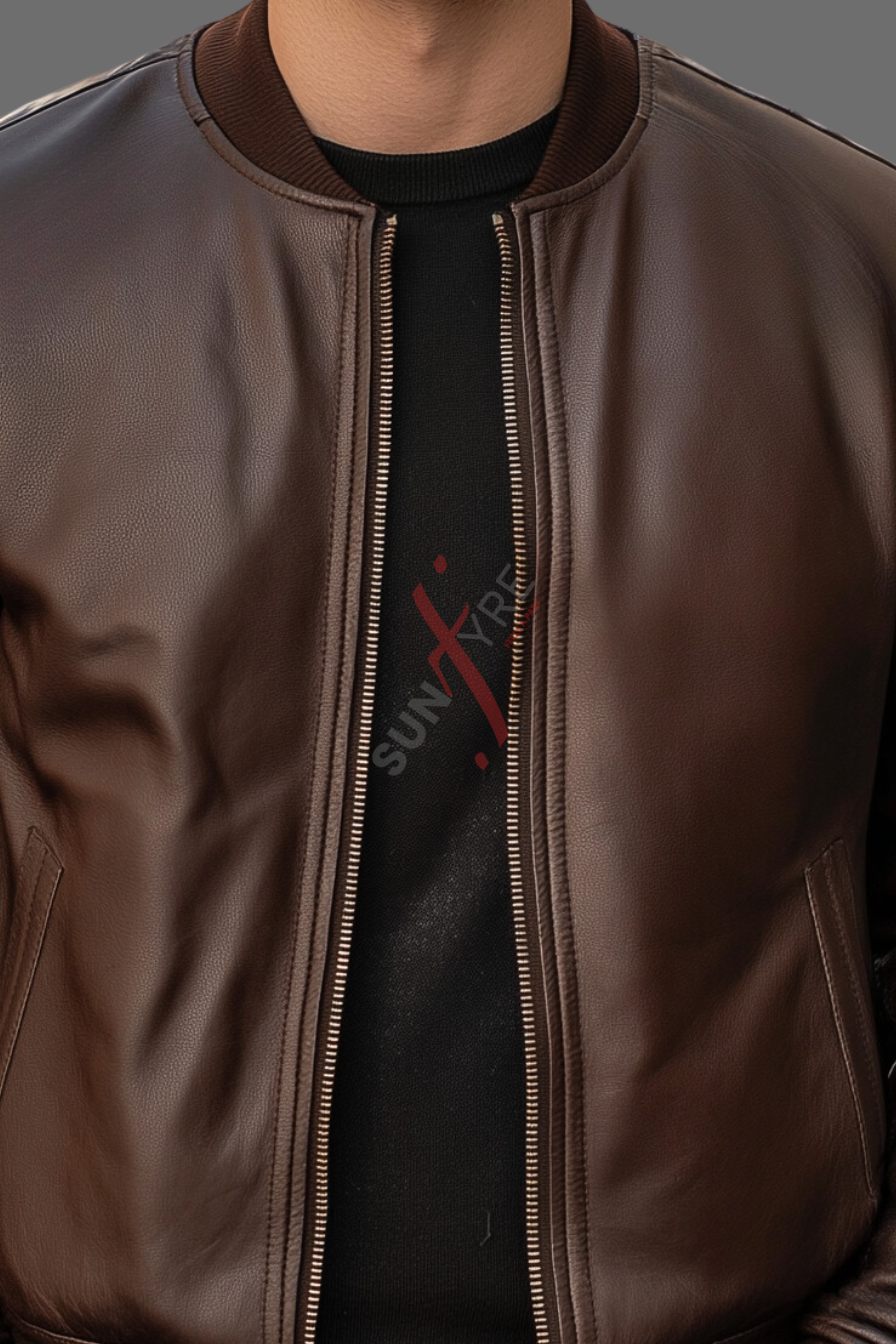 brown bomber leather jacket