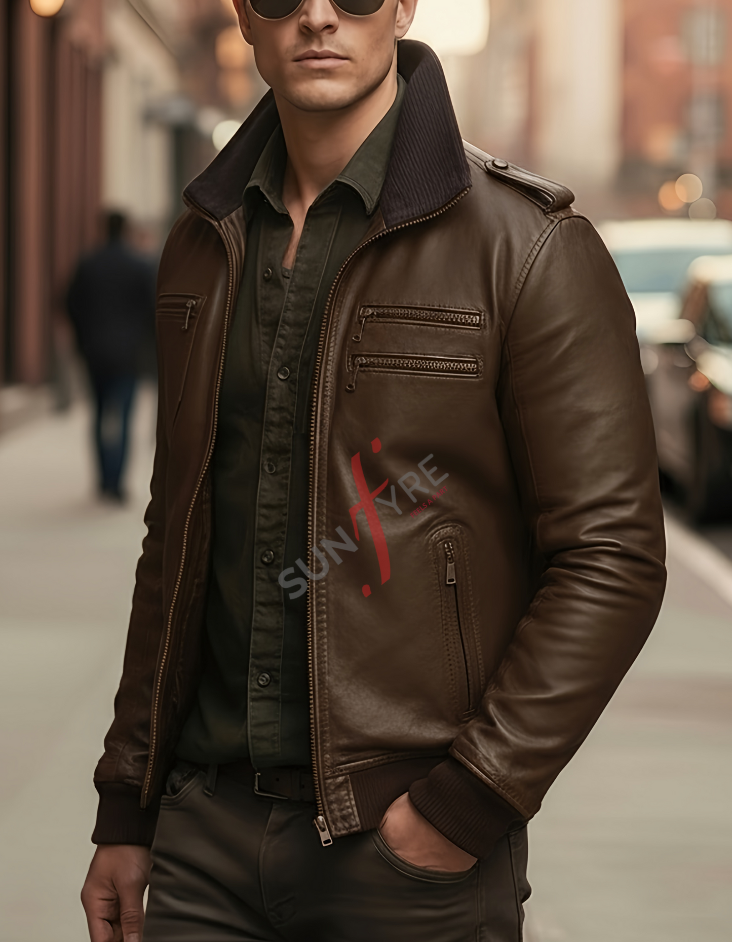 Brandon Coffee Brown Bomber Leather Jacket For Men (SF603)