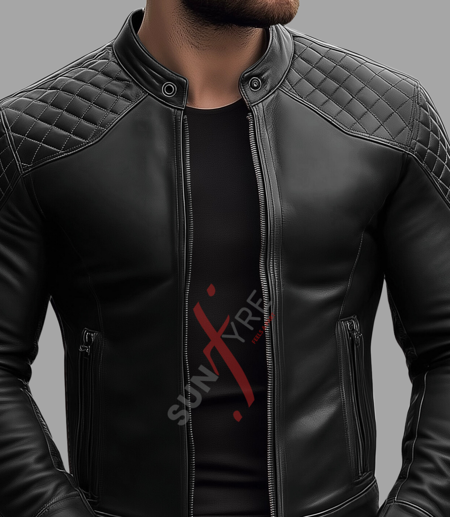 Black Cafe Racer Leather Jacket For Men Real Sheepskin (SF120)