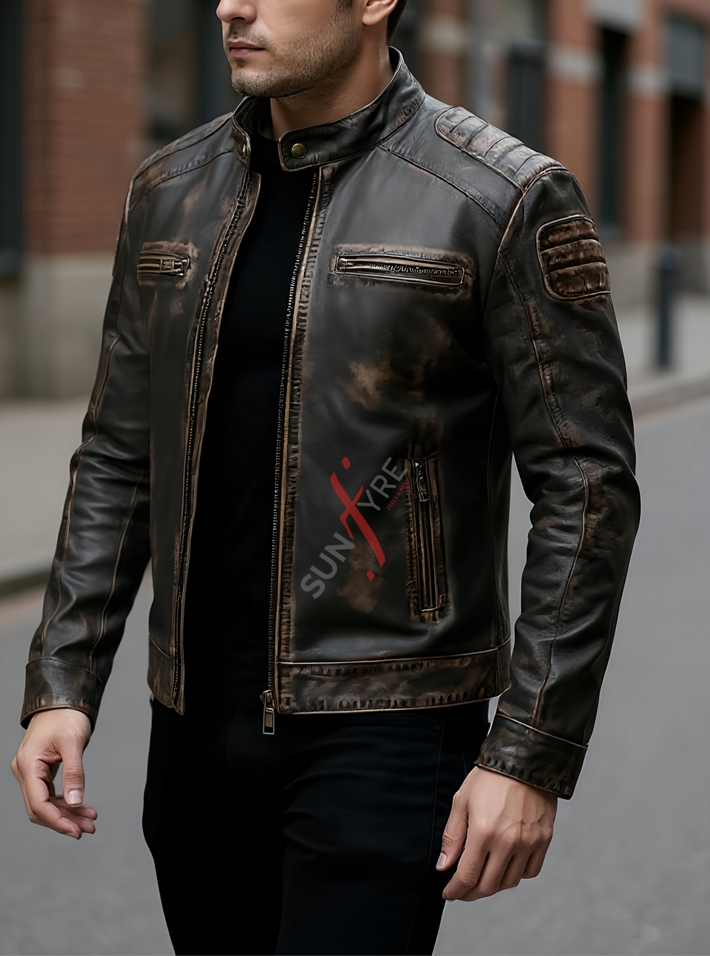 Cafe Racer Vintage style Brown Distressed Leather Jacket For Men (SF579)