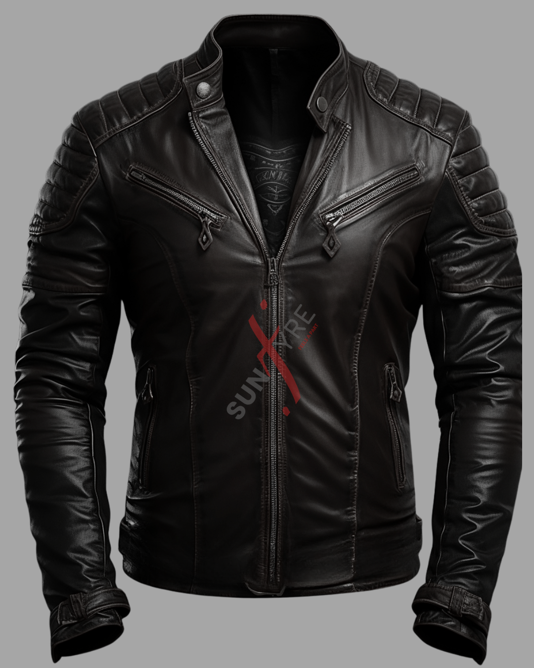 Dodge Sheepskin Black Cafe Racer Leather Jacket For Men (SF536)