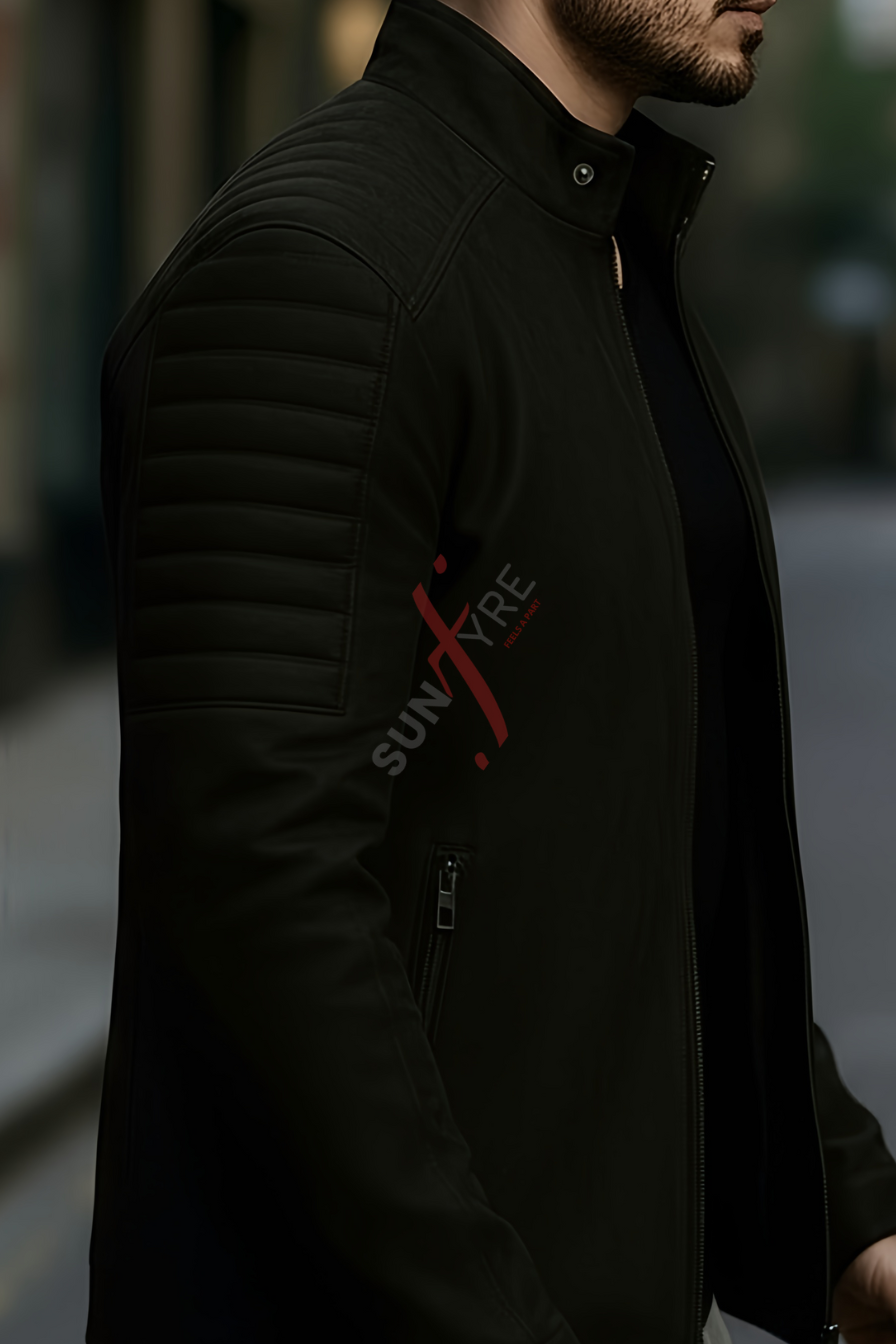 Aaron Nubuck Black Racer Leather Jacket For Men (SF561)