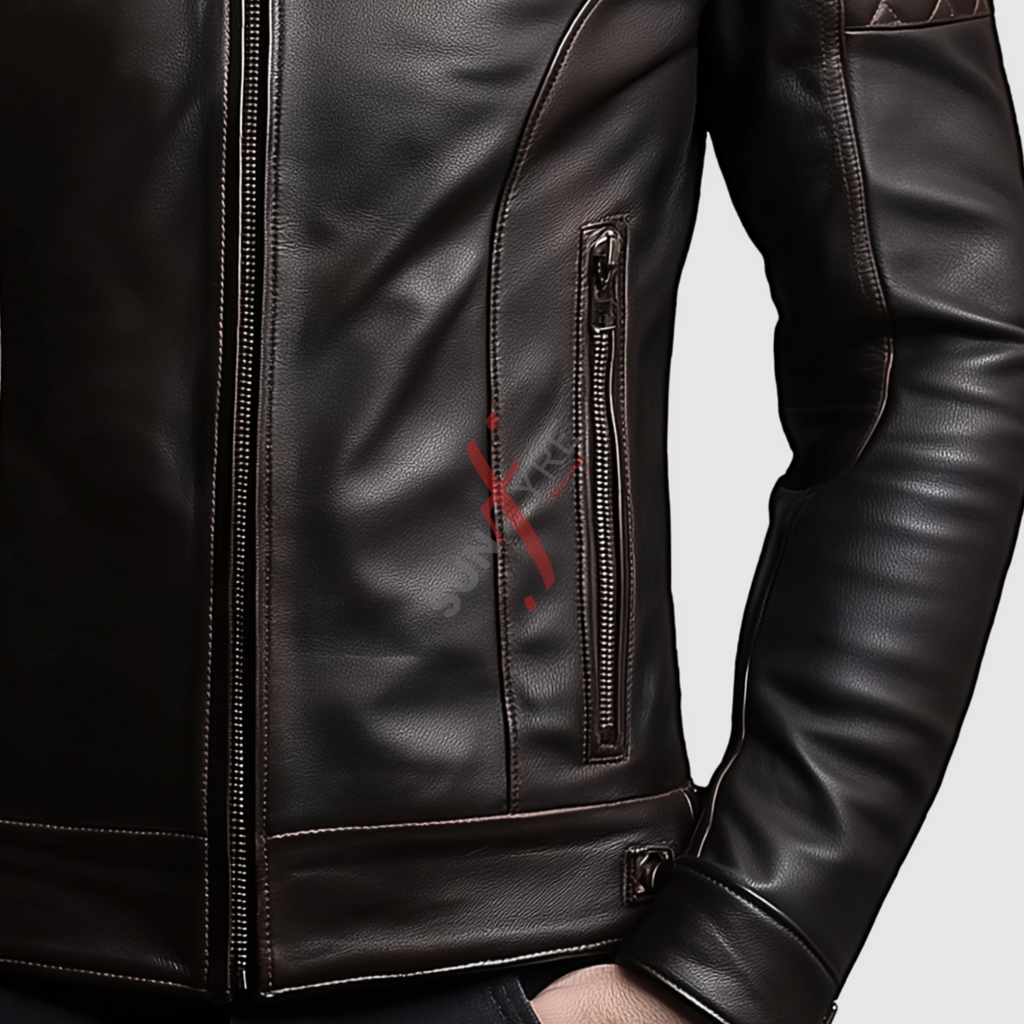 Real Sheepskin Distressed Cafe Racer Brown Leather Biker Jacket