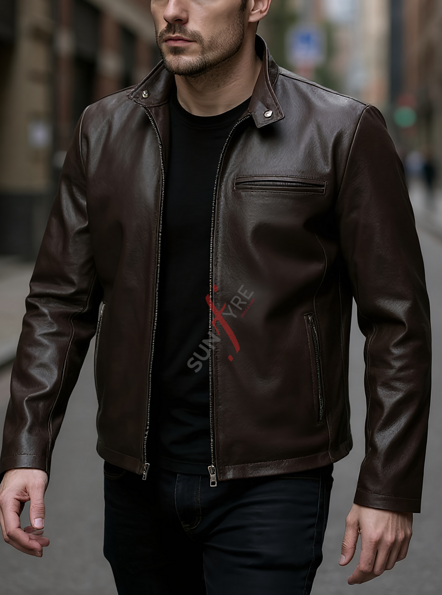 Viktor Coffee Brown Racer Leather Jacket For Men (SF569)