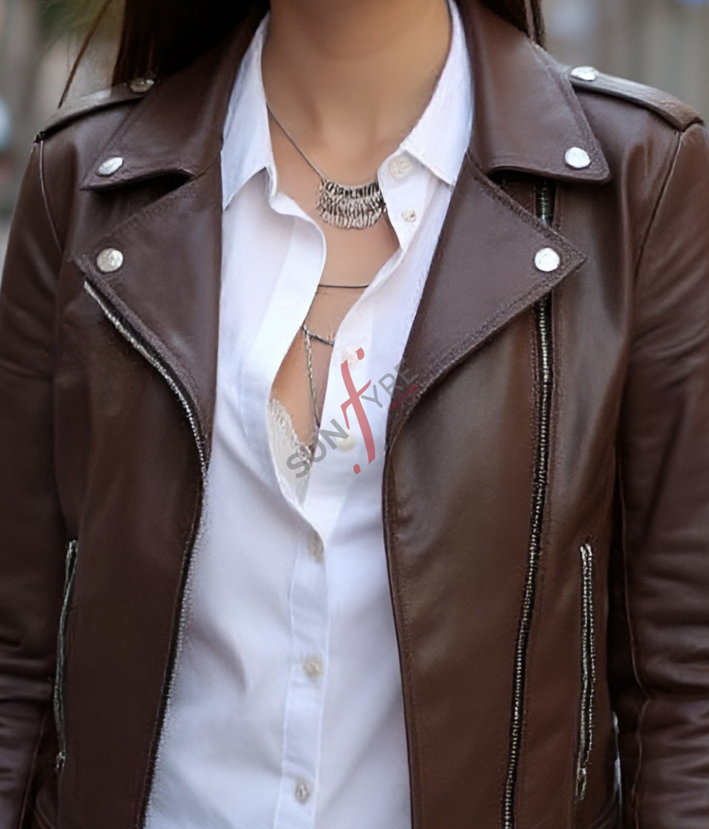 Dark Brown Asymmetrical Biker Leather Jacket For Women