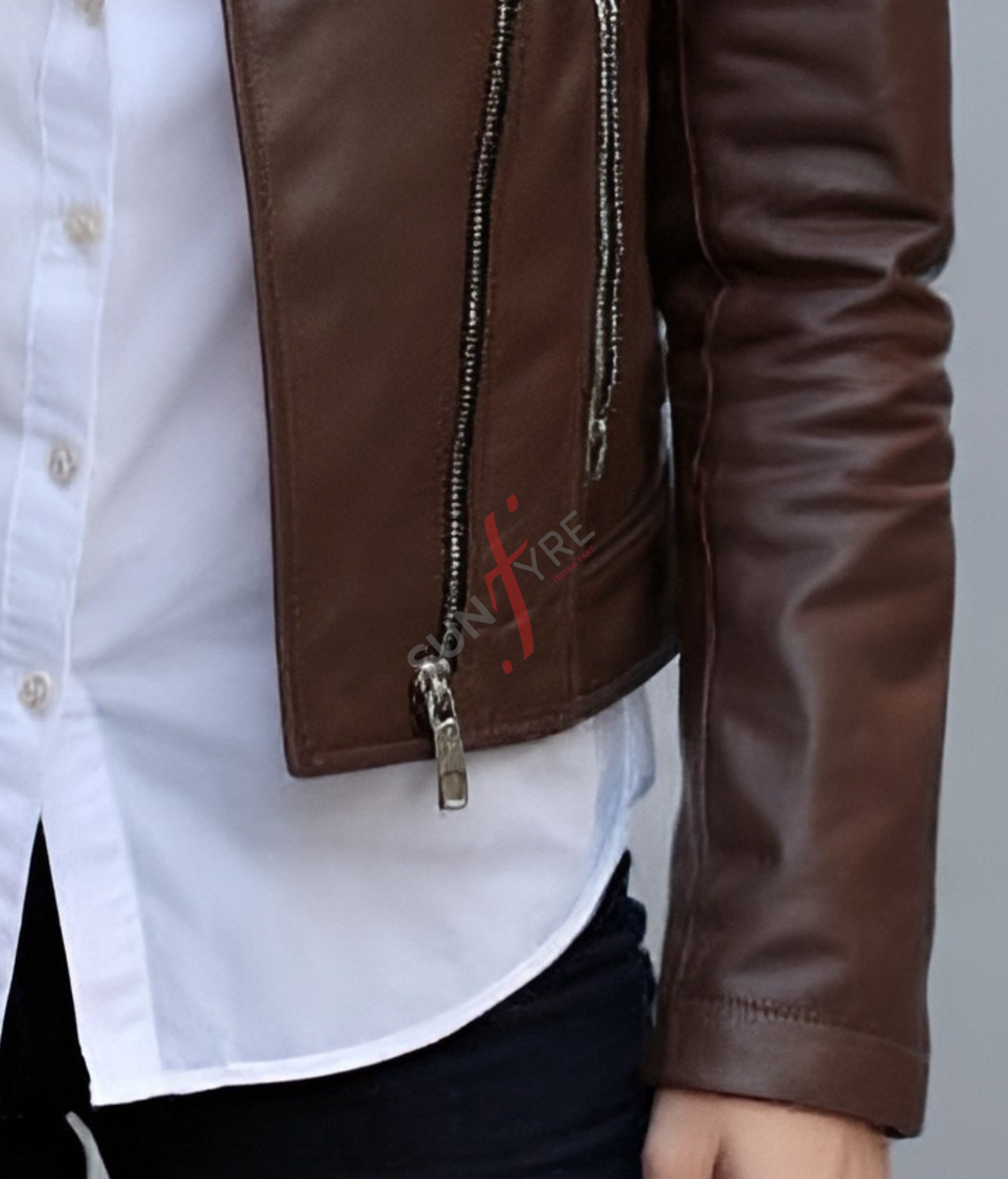 Dark Brown Asymmetrical Biker Leather Jacket For Women