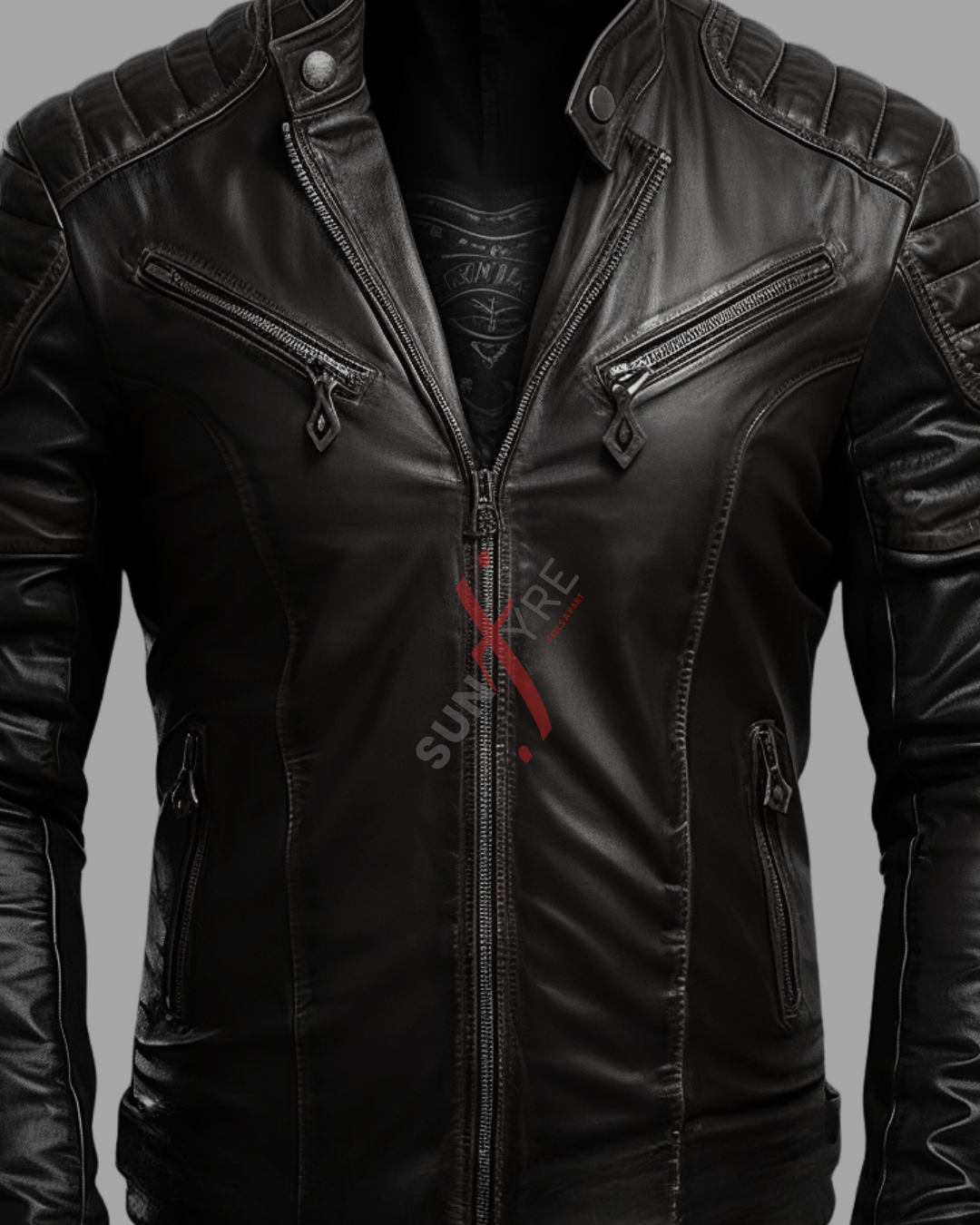 Dodge Sheepskin Black Cafe Racer Leather Jacket For Men (SF536)