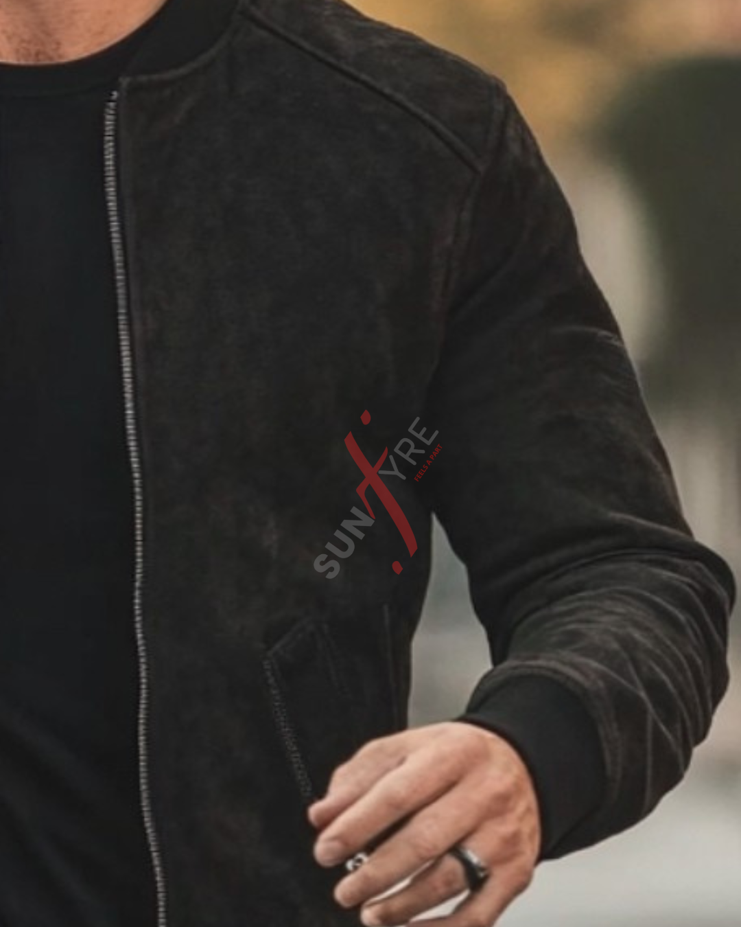 Black Original Sheepskin Nubak Bomber Leather Jacket For Men (SF525)