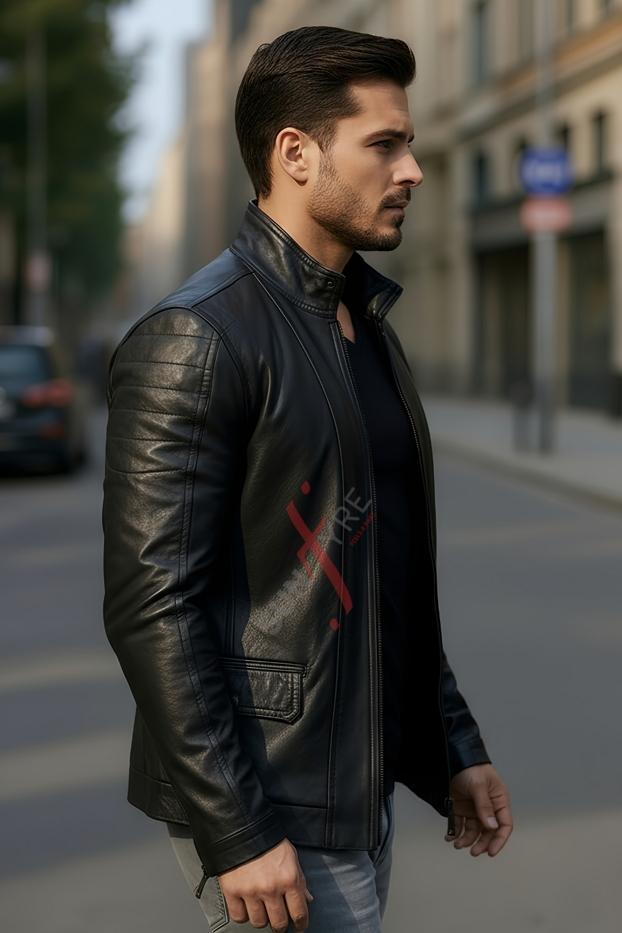 Brasca Black Leather Blazer Jacket For Men (SF596)