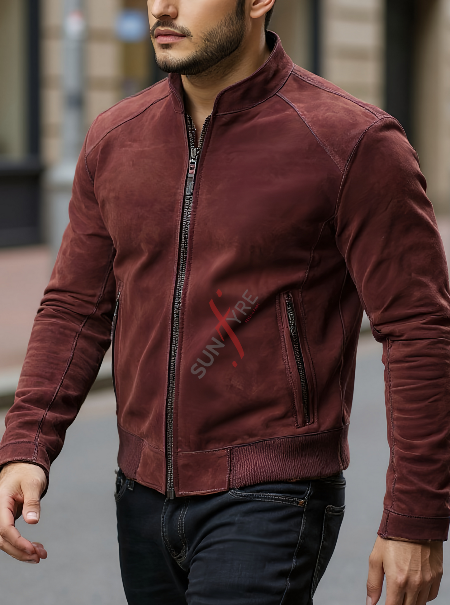 Ethan Lychee Brown Bomber Leather Jacket For Men (SF575)