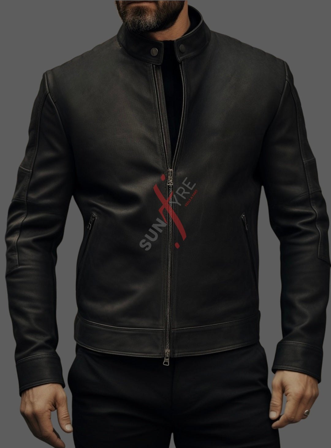Matt Black Cafe Racer Leather Jacket For Men Sheepskin (SF624)