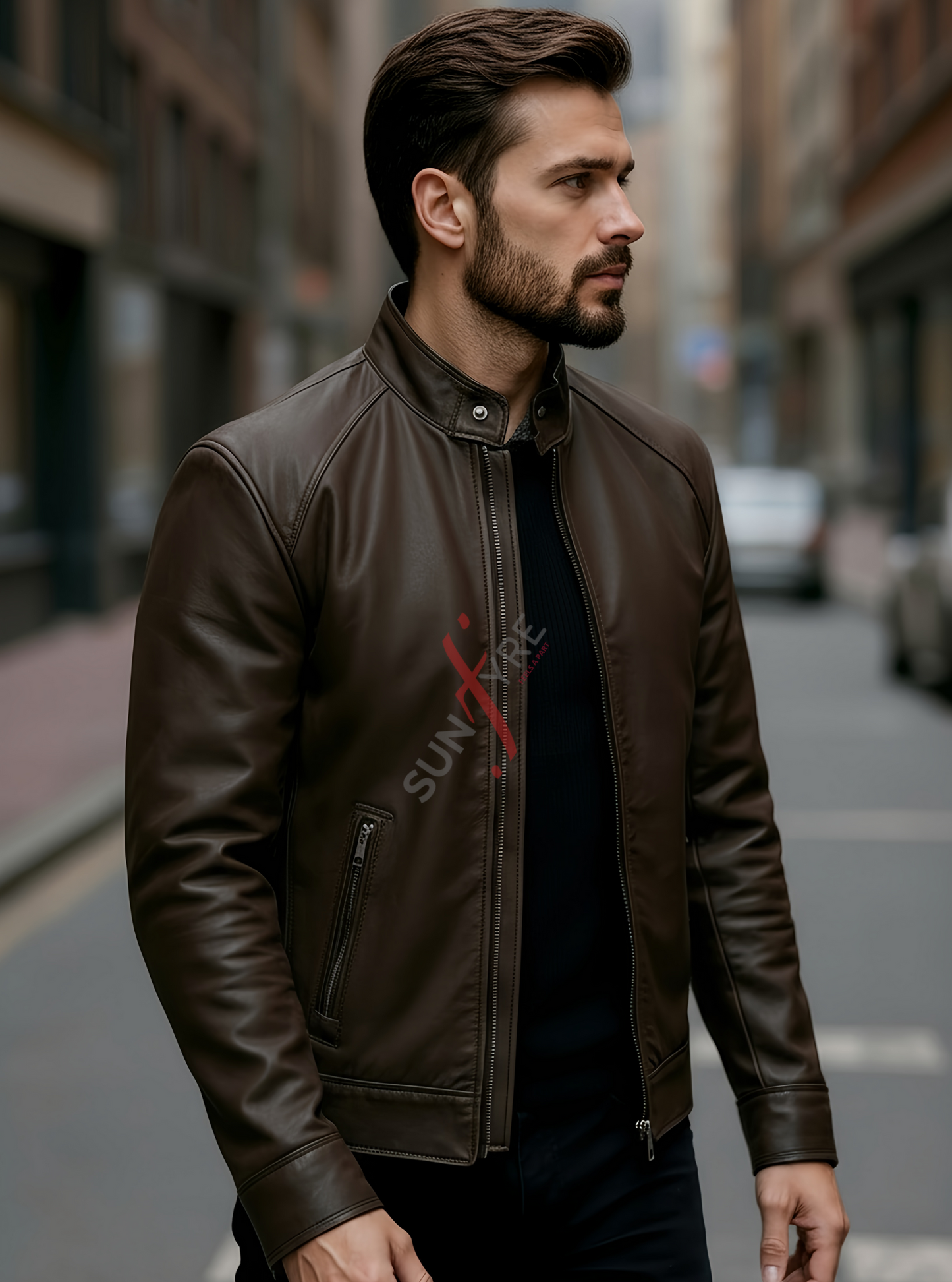 Brock Coffee Brown Racer Leather Jacket For Men (SF558)
