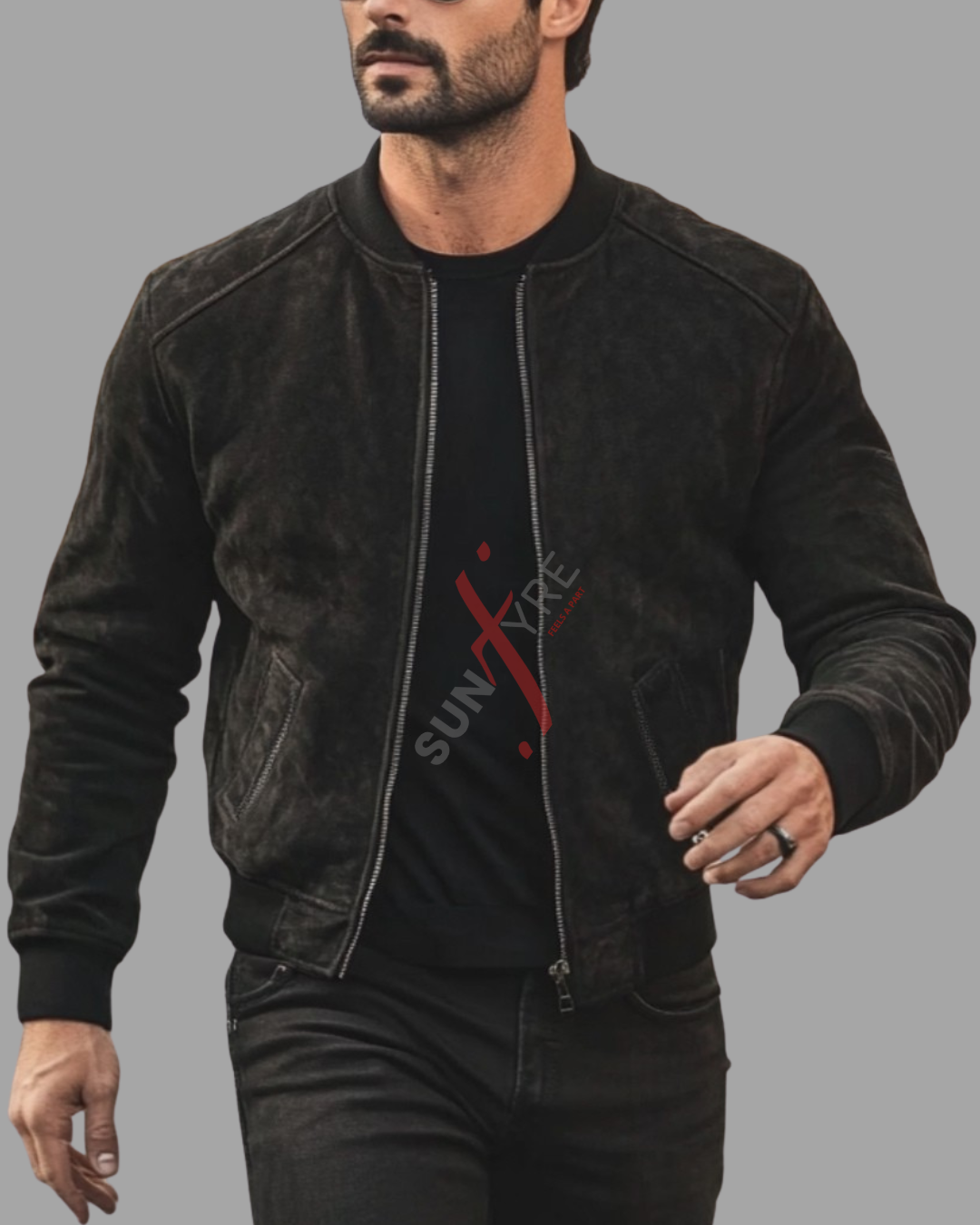 Black Original Sheepskin Nubak Bomber Leather Jacket For Men (SF525)