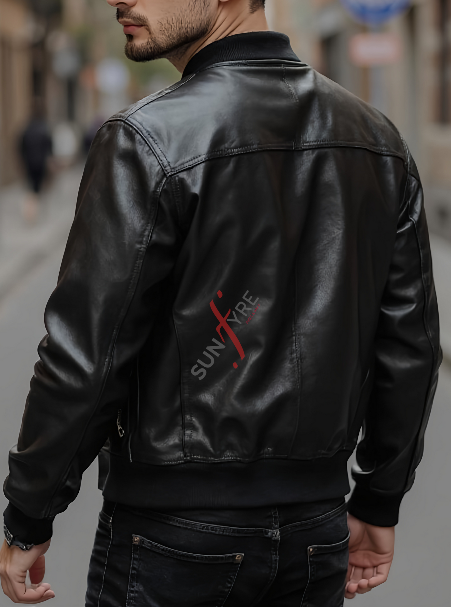 Black Bomber Leather Jacket For Men Lambskin (SF104)
