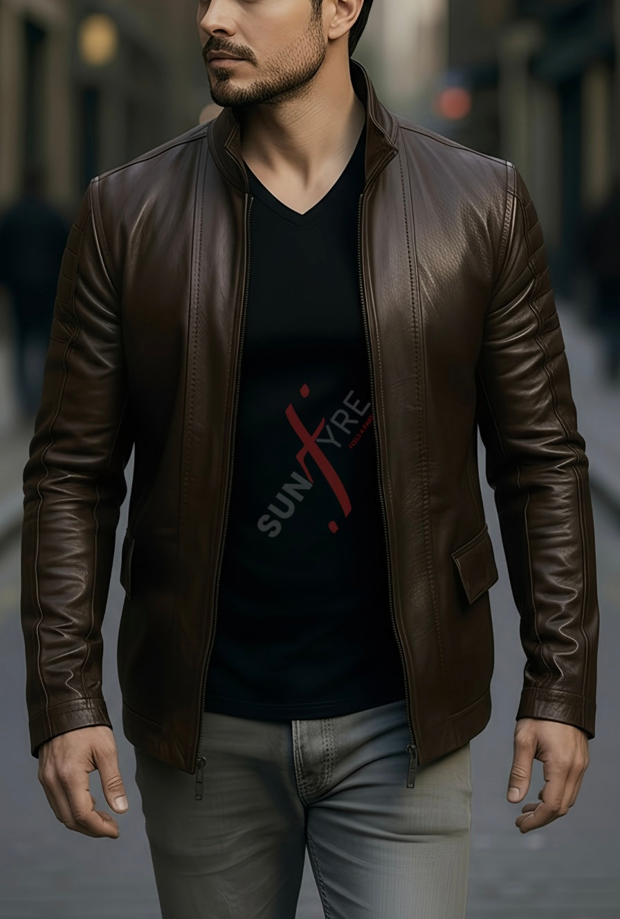 Brasca Dark Brown Leather Blazer Jacket For Men (SF546)