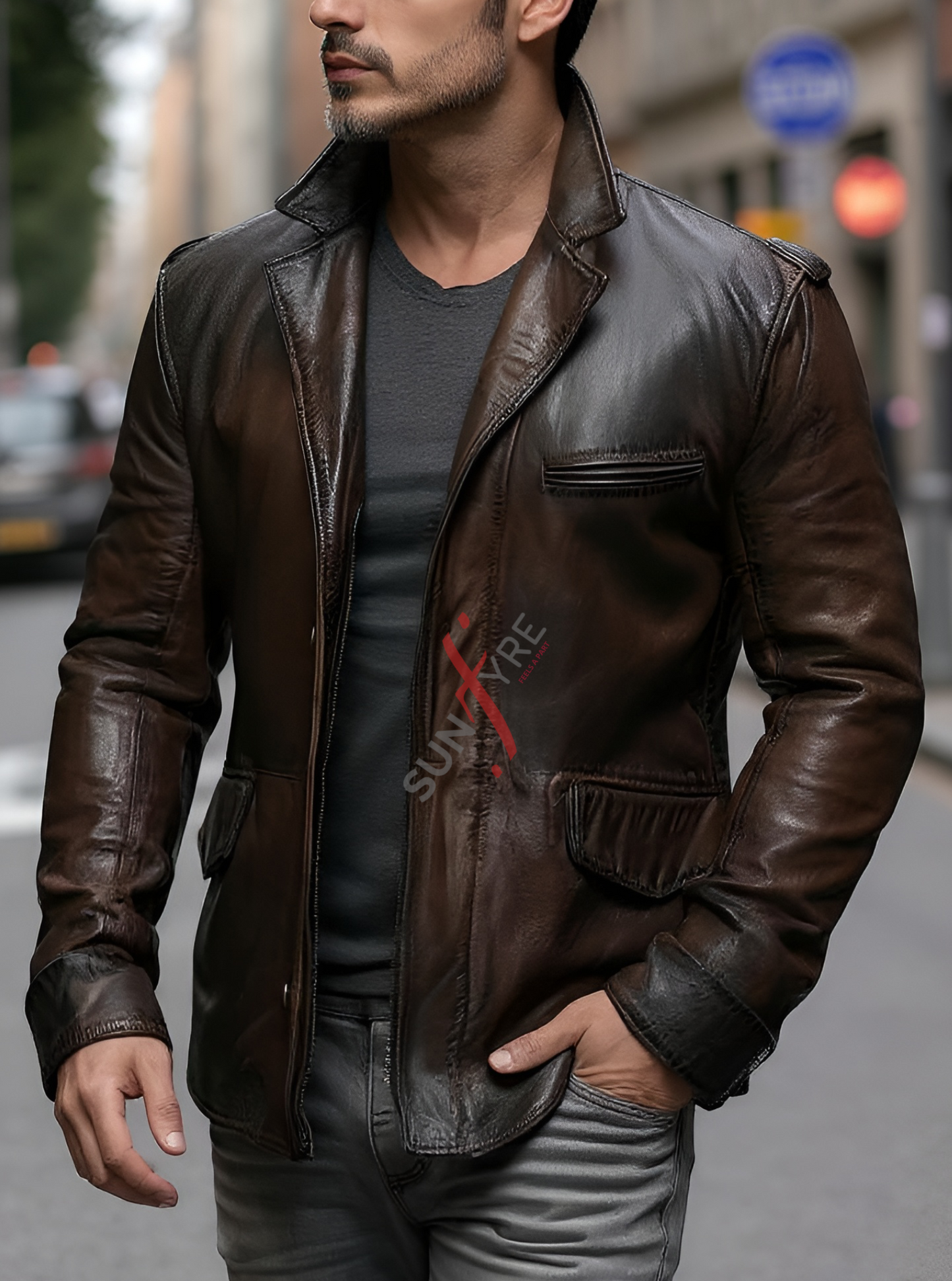 Distressed Dark Brown Leather Blazer For Men Real Sheepskin (SF533)