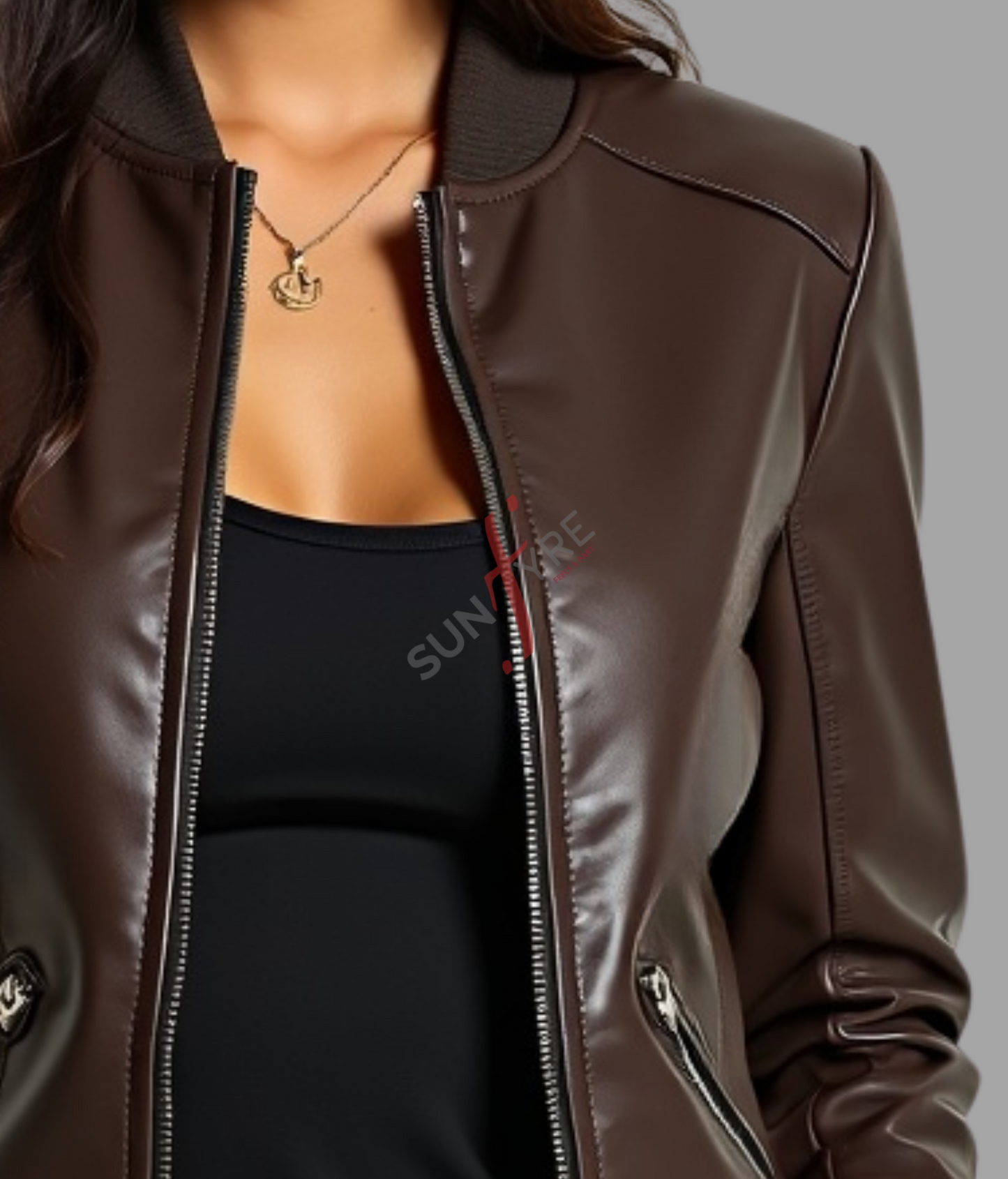 Brown Bomber Leather Jacket For Women
