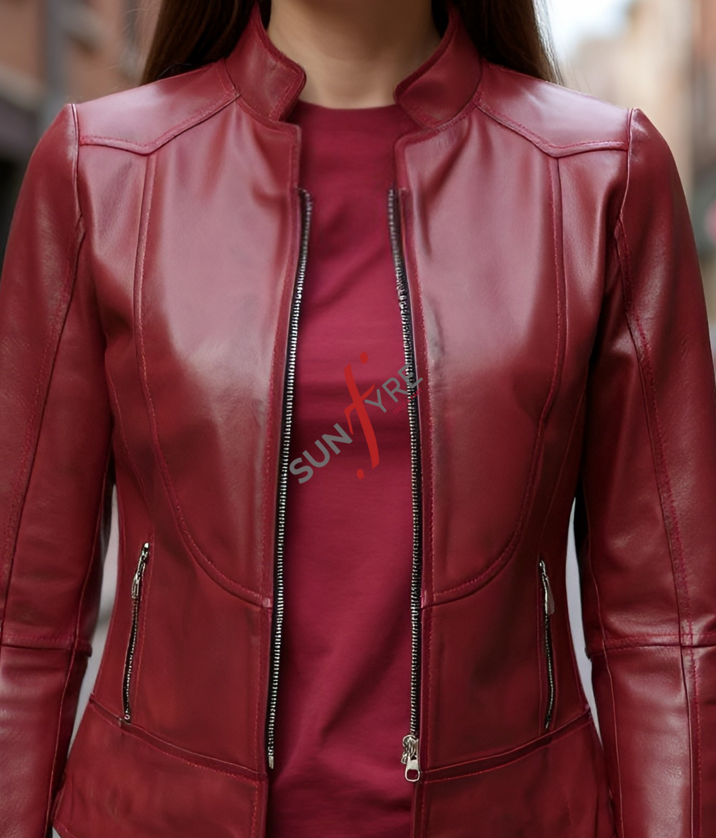 Women’s Slim Fit Cafe Racer Distressed Burgundy Leather Jacket