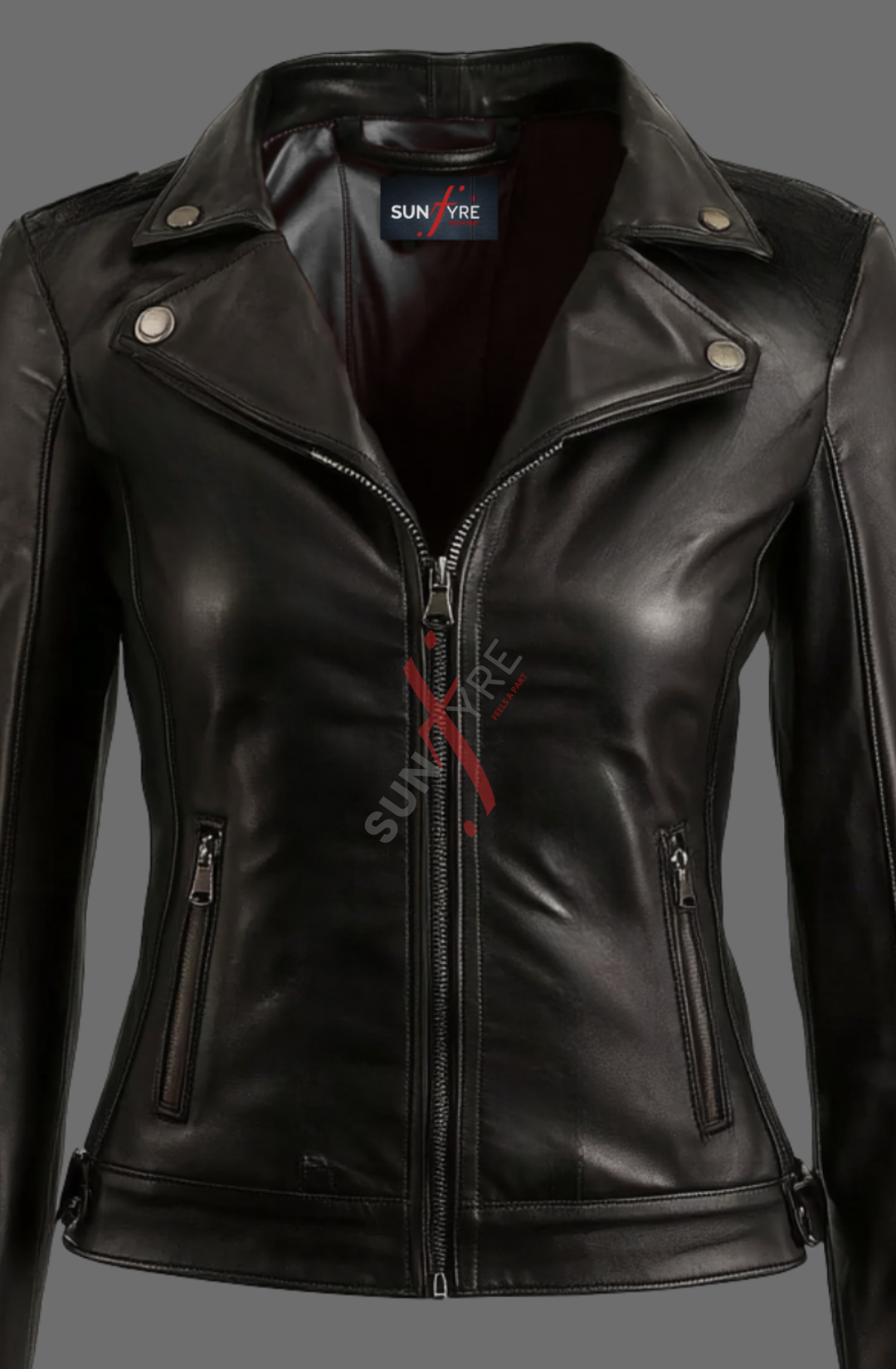 Black Leather Biker Jacket For Women in Real Sheepskin (SF321)