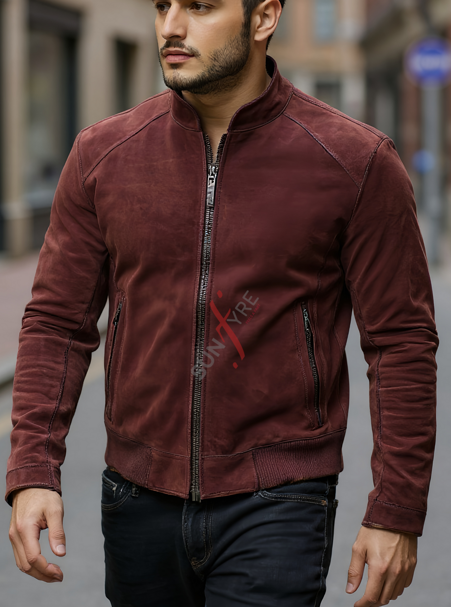 Ethan Lychee Brown Bomber Leather Jacket For Men (SF575)