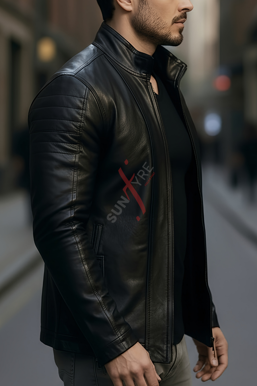 Brasca Black Leather Blazer Jacket For Men (SF596)