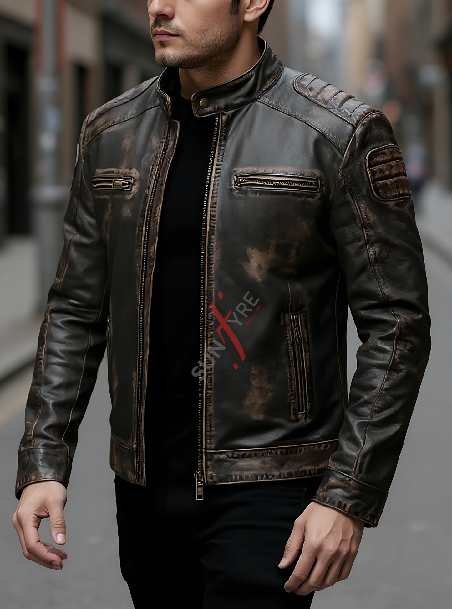 Cafe Racer Vintage style Brown Distressed Leather Jacket For Men (SF579)