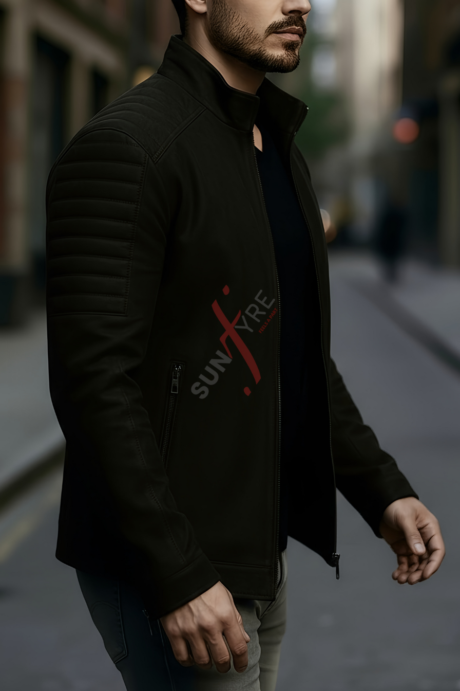 Aaron Nubuck Black Racer Leather Jacket For Men (SF561)