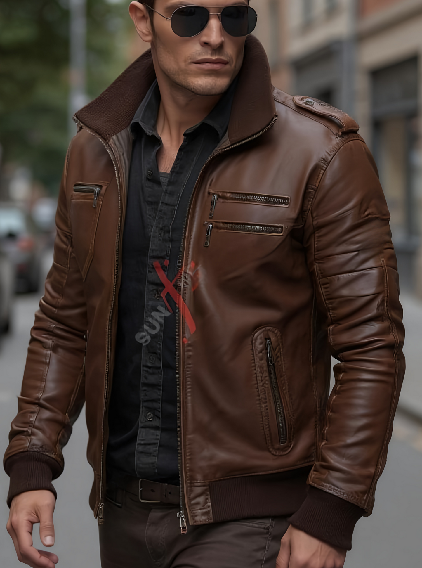 Chestnut Brown Bomber Leather Jacket For Men (SF524)