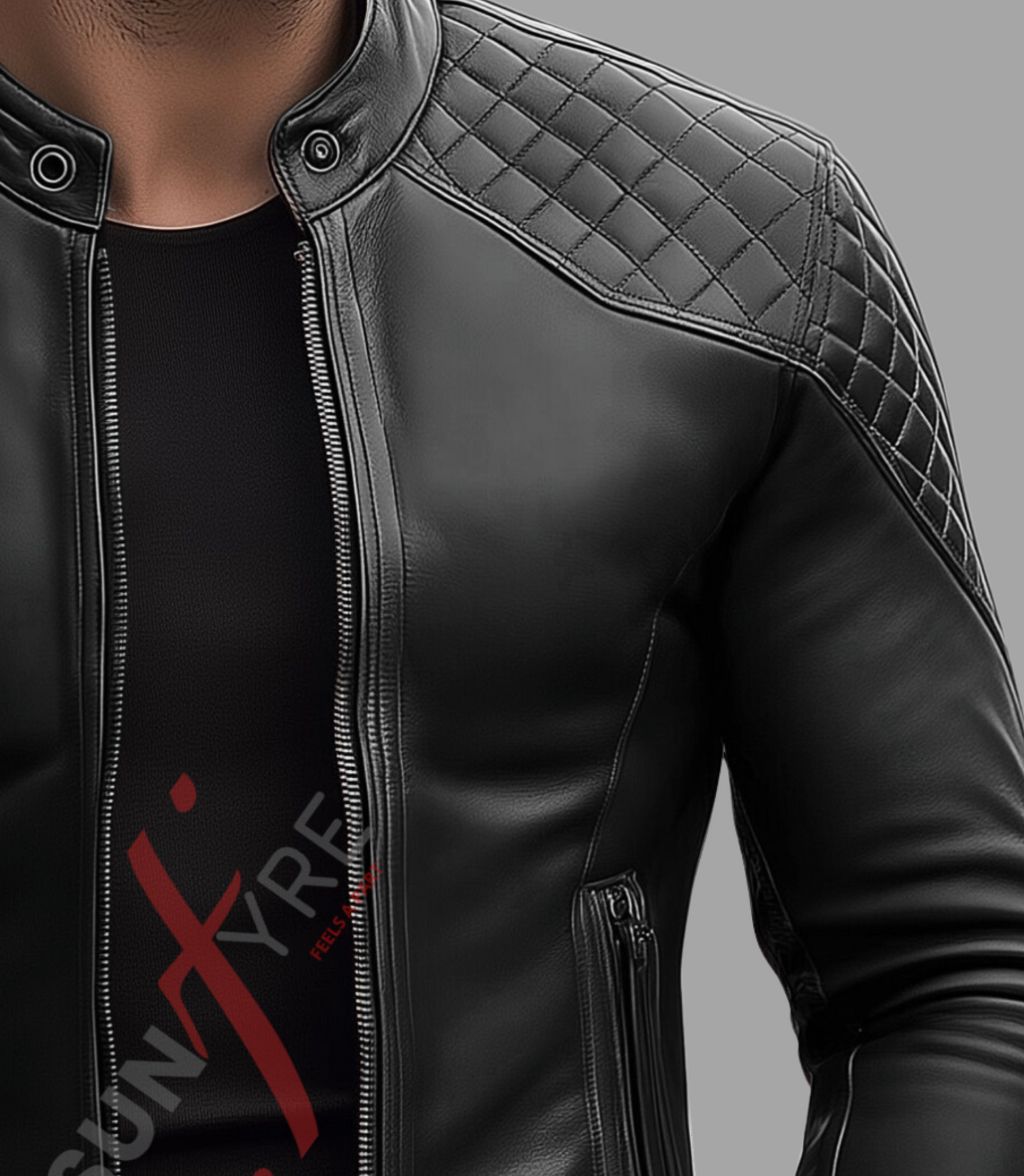 Black Cafe Racer Leather Jacket For Men Real Sheepskin (SF120)
