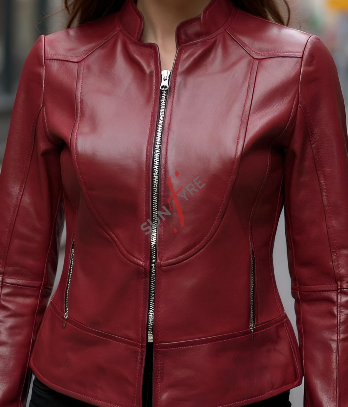 Women’s Racer Distressed Burgundy Leather Jacket