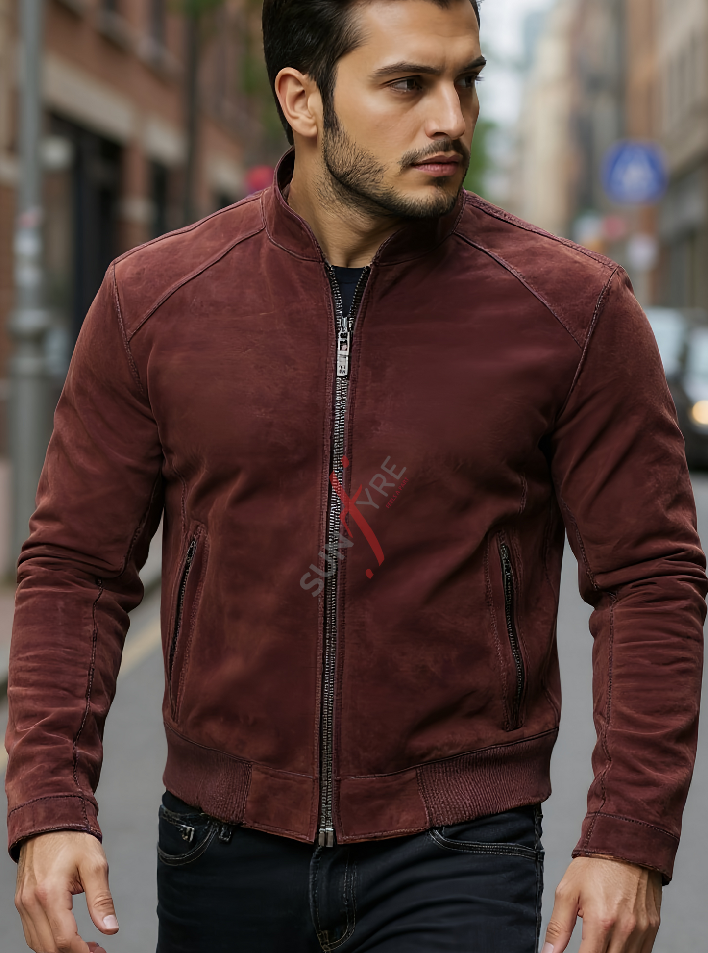 Ethan Lychee Brown Bomber Leather Jacket For Men (SF575)