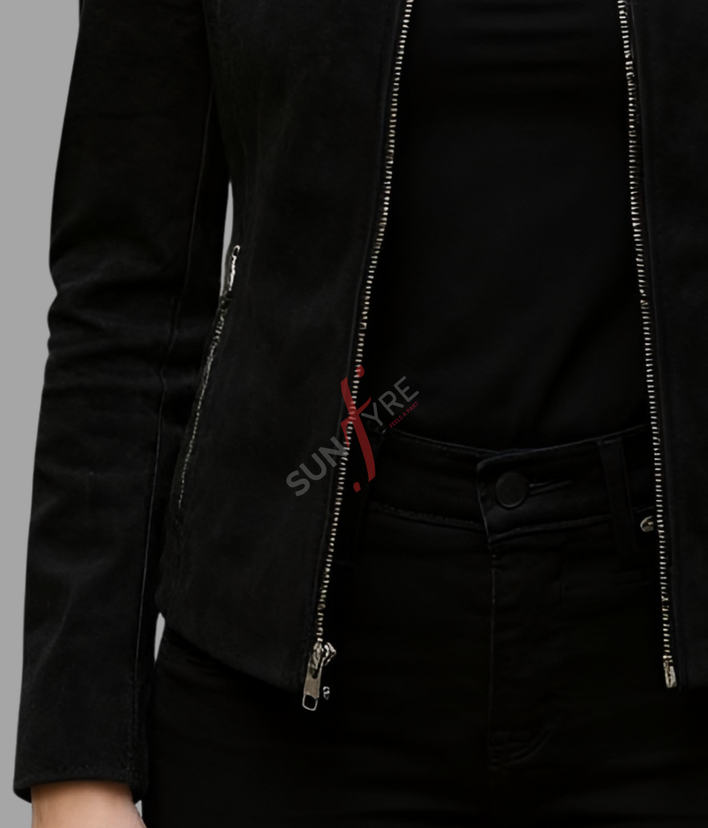 Black Nubuk Leather Jacket for Women