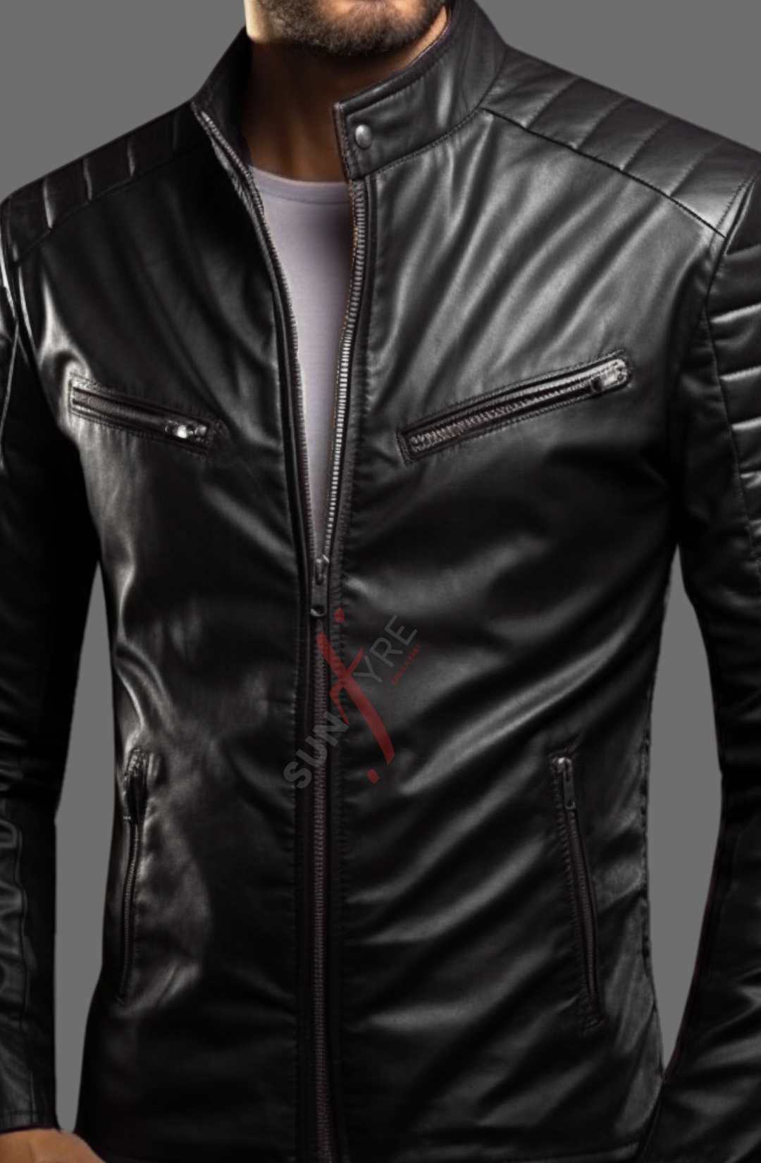 Cafe Racer Black Leather Jacket For Men