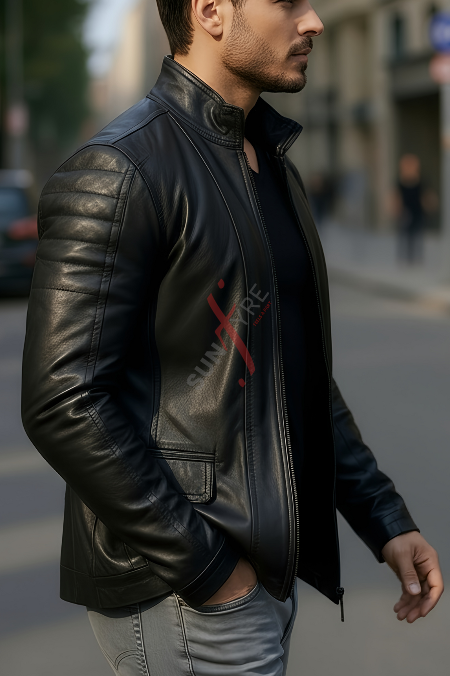 Brasca Black Leather Blazer Jacket For Men (SF596)