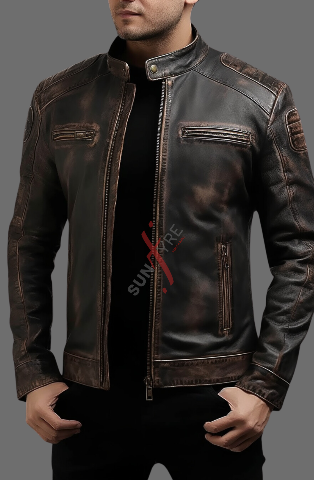 Cafe Racer Vintage style Brown Distressed Leather Jacket For Men