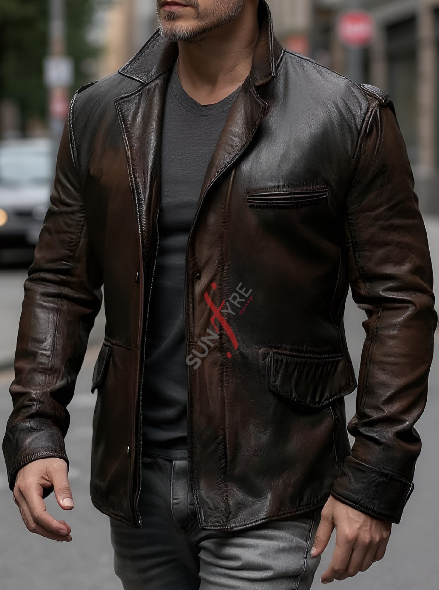 Distressed Dark Brown Leather Blazer For Men Real Sheepskin (SF533)