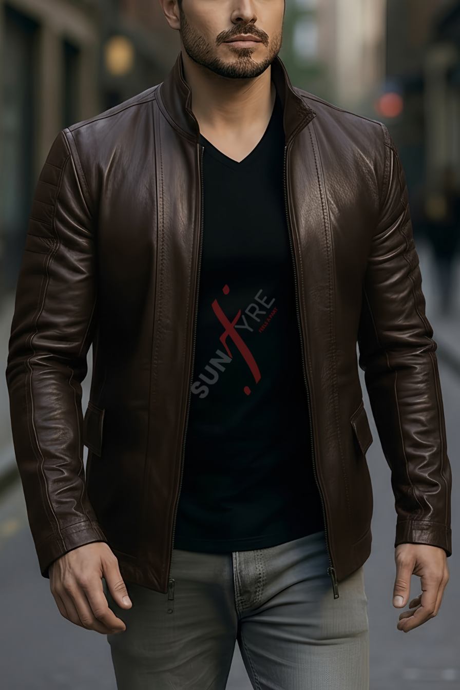 Brasca Dark Brown Leather Blazer Jacket For Men (SF546)