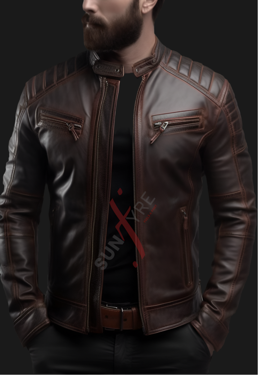 Brown quilted leather jacket