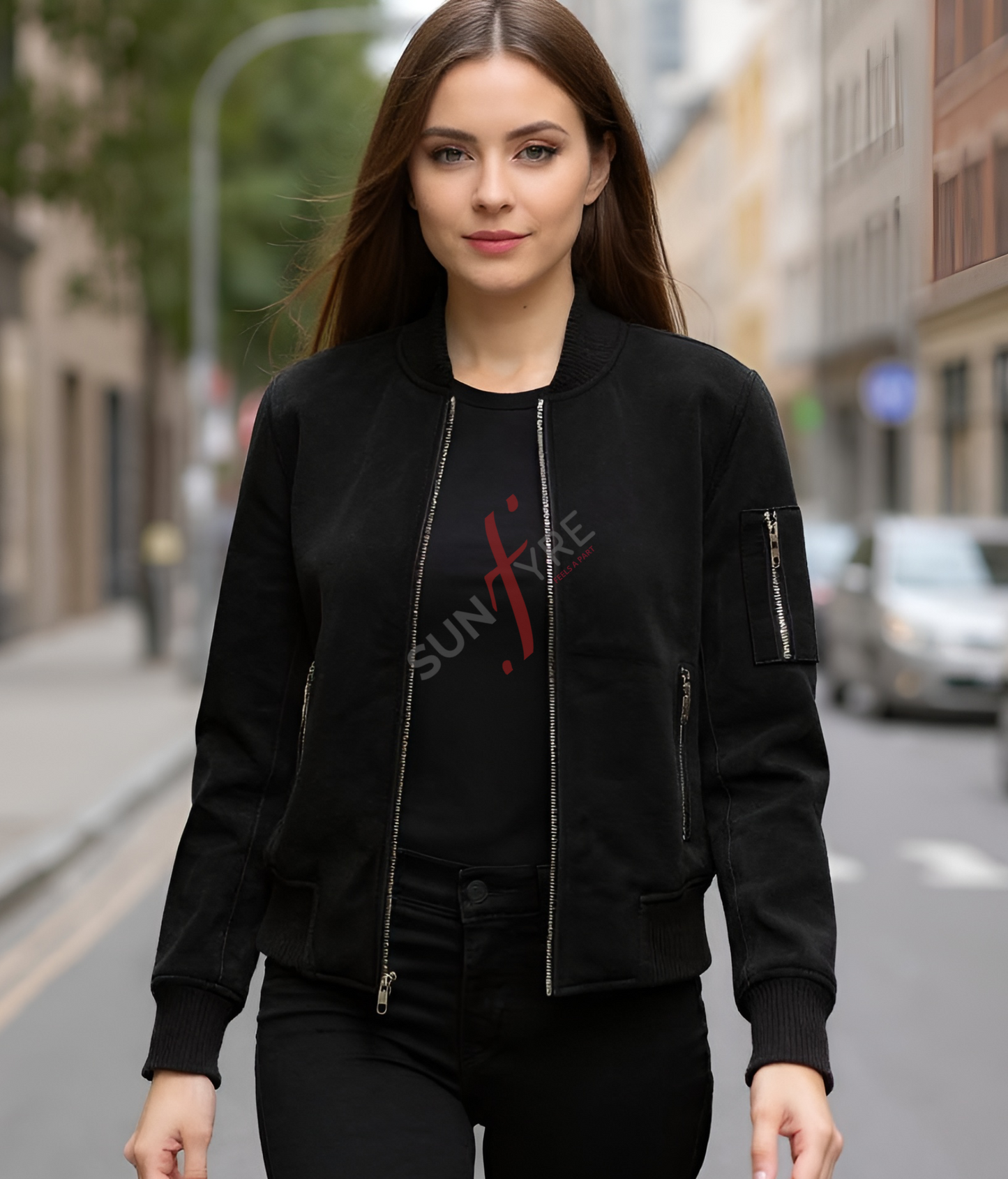Black Nubuk Bomber Leather Jacket For Women (SF331)