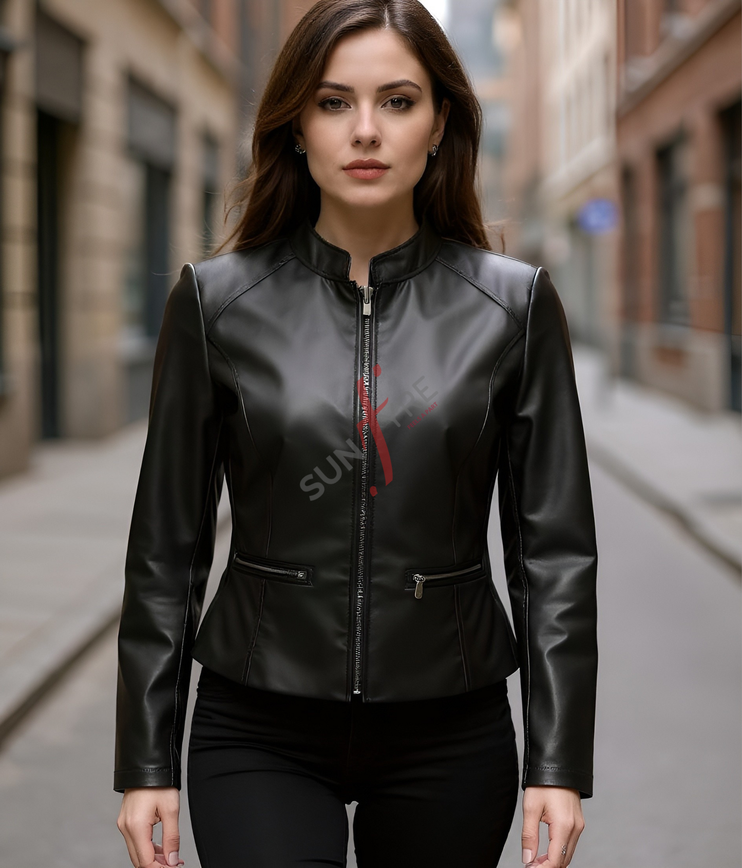 Biker Black Leather Jacket for Women in Real Sheepskin
