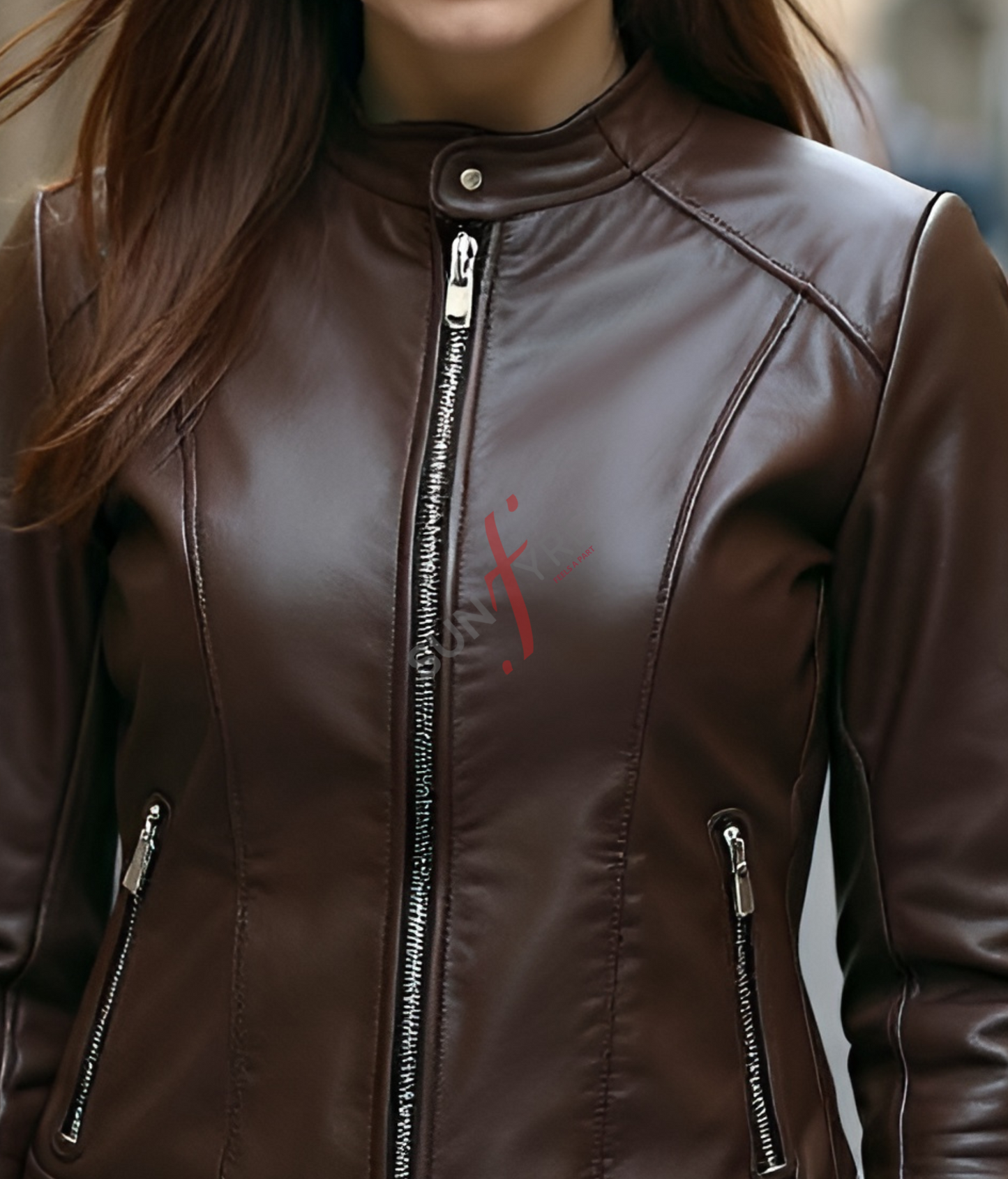 Brown Cafe Racer Leather Jacket For Women