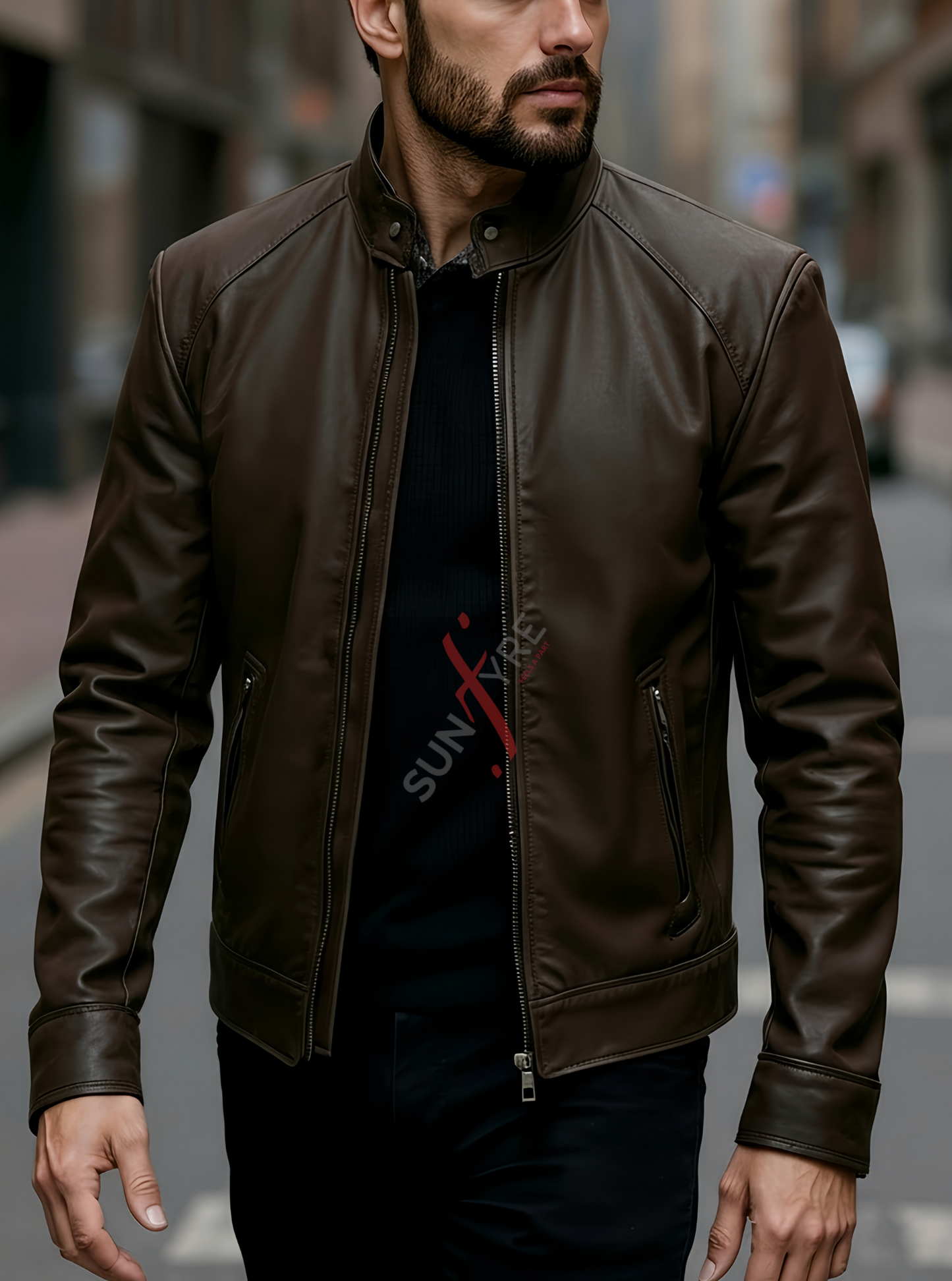 Brock Coffee Brown Racer Leather Jacket For Men (SF558)